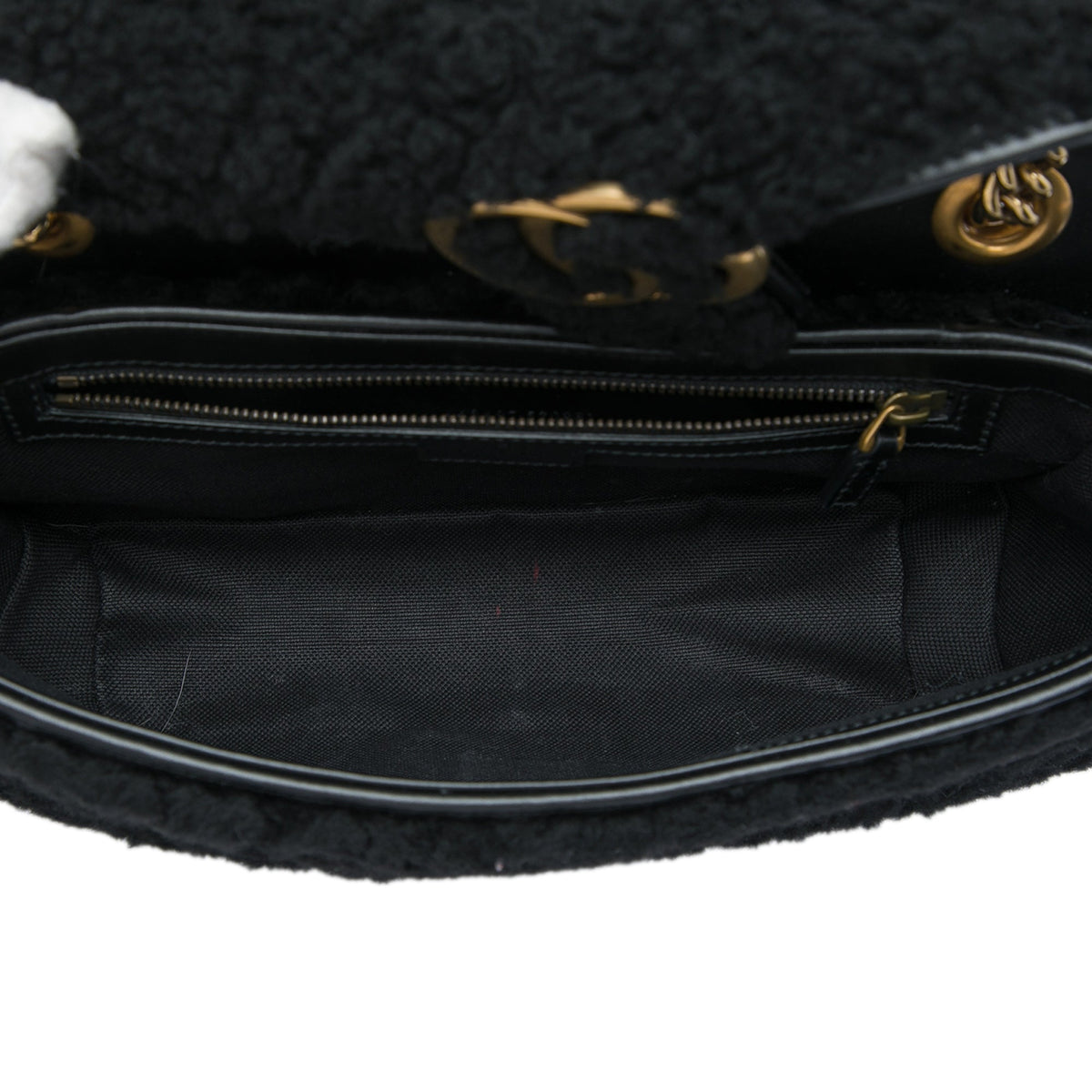Gucci Medium GG Marmont Matelasse Shearling Shoulder Bag — Black