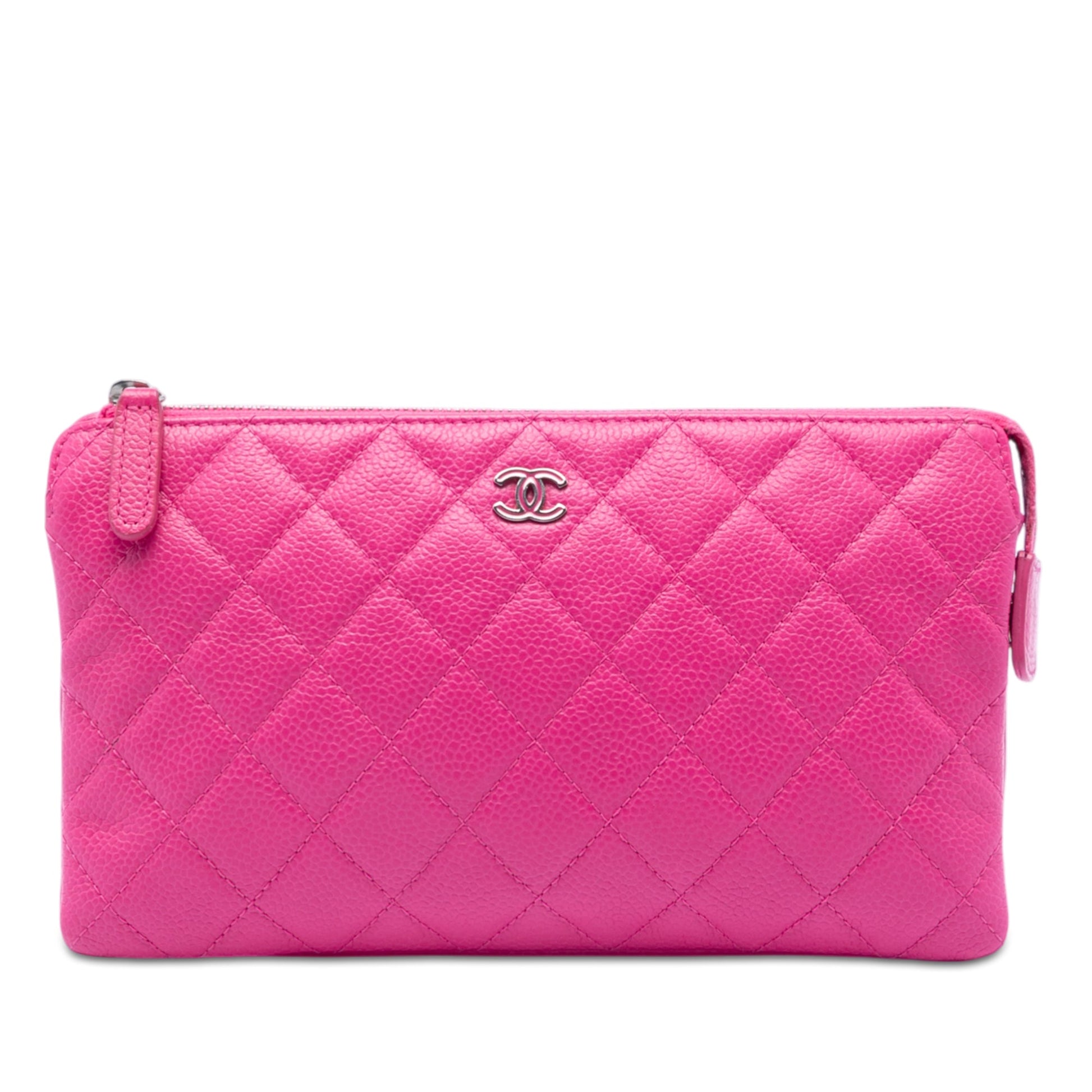 Chanel Quilted Caviar CC Enamel Double Zip Clutch