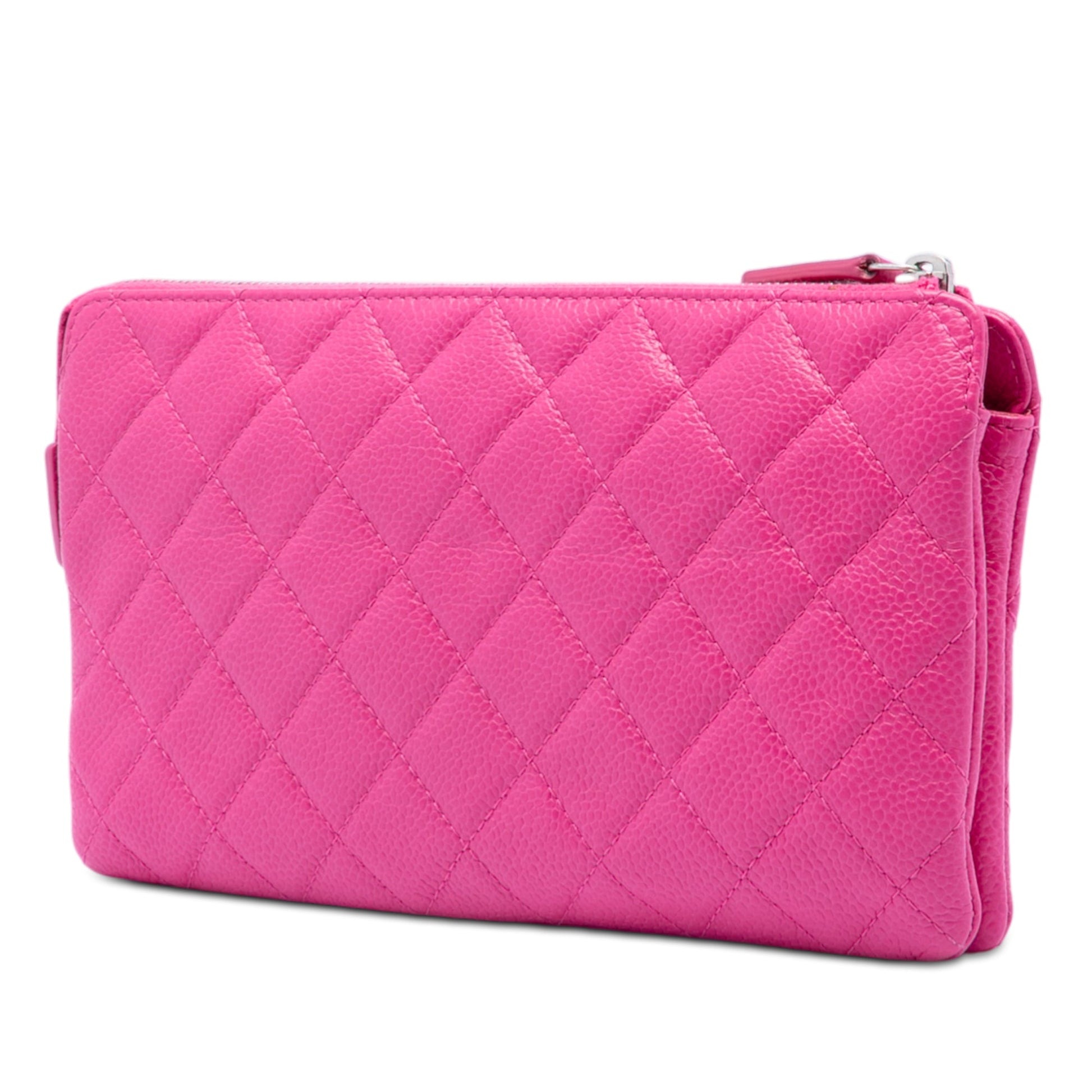 Chanel Quilted Caviar CC Enamel Double Zip Clutch