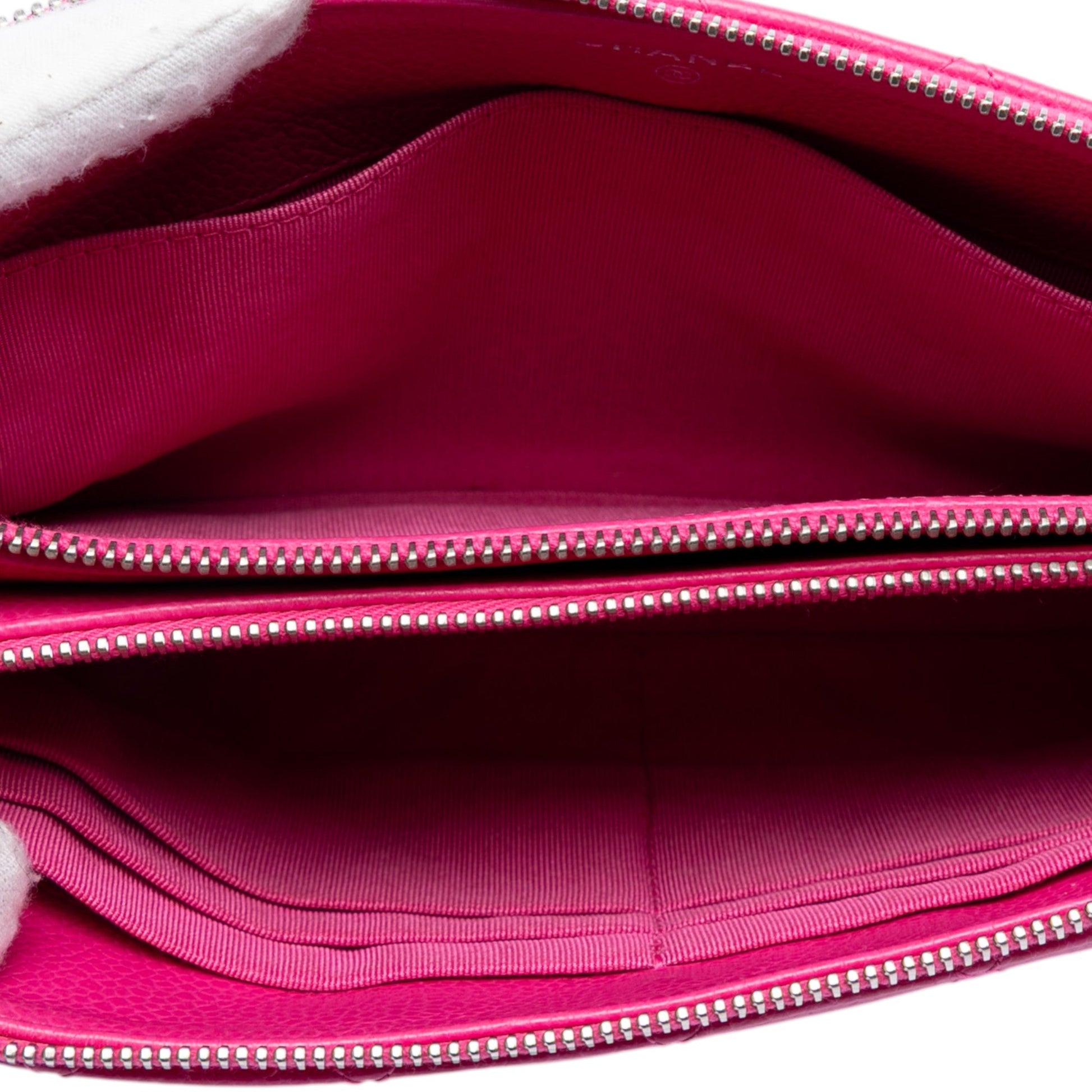 Chanel Quilted Caviar CC Enamel Double Zip Clutch