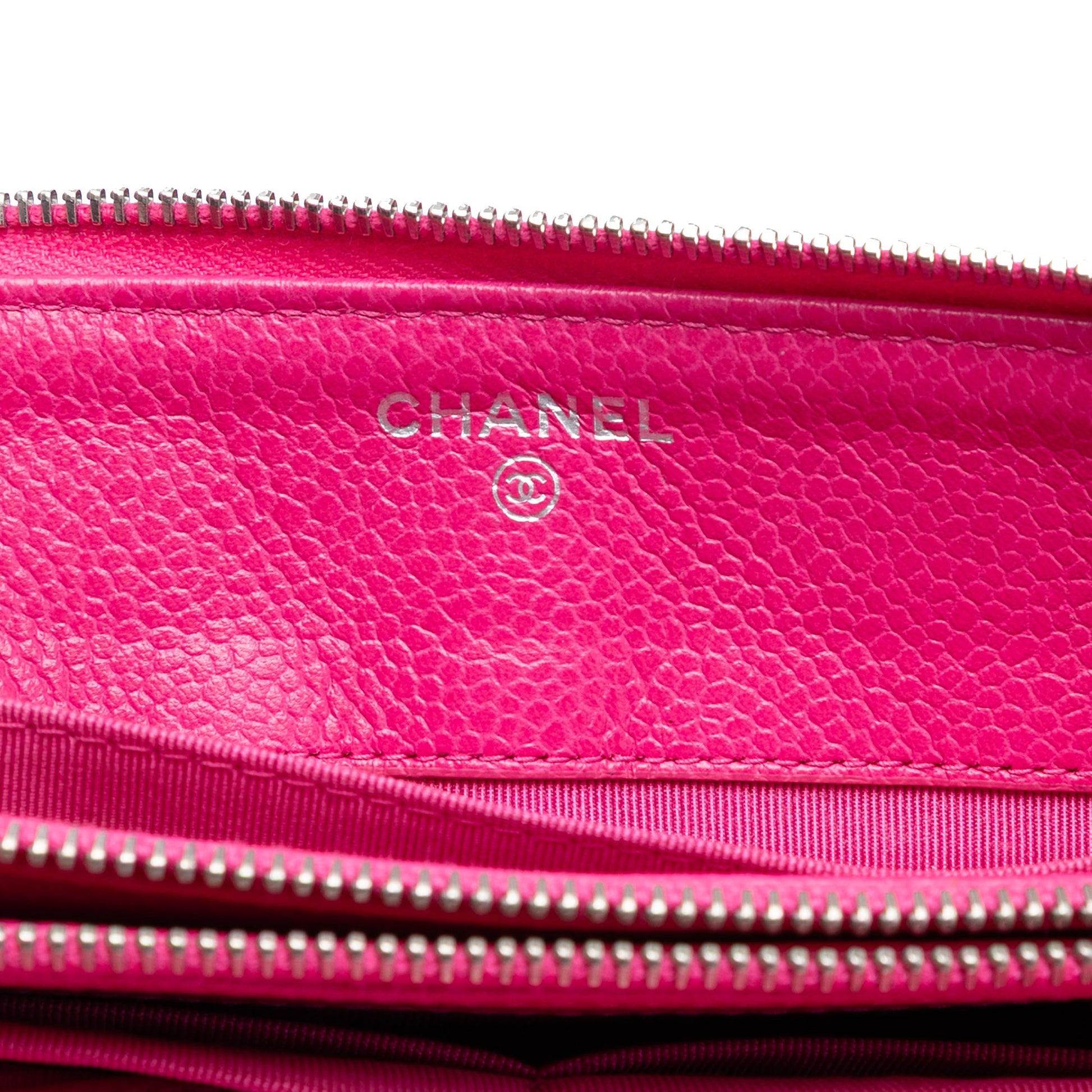 Chanel Quilted Caviar CC Enamel Double Zip Clutch