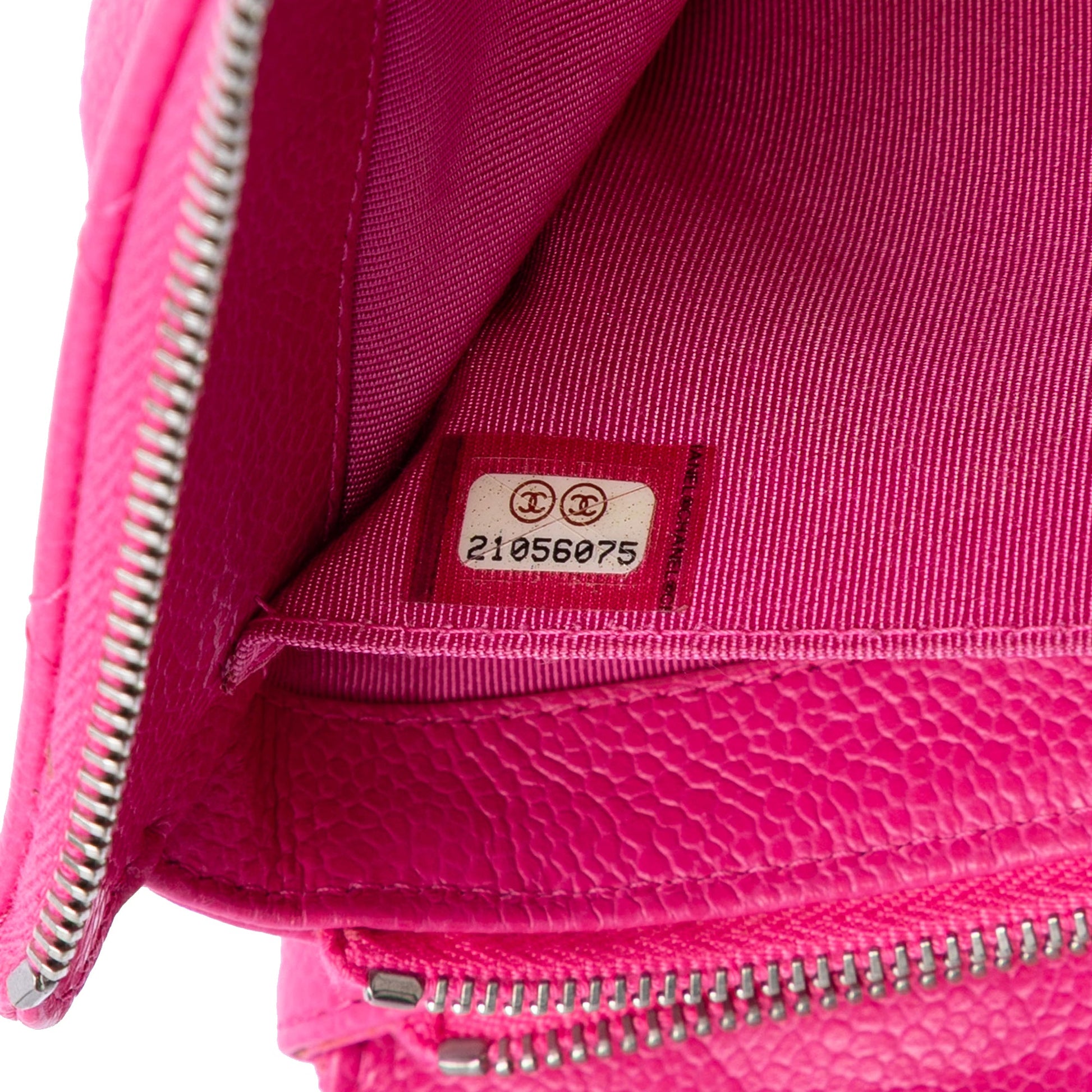 Chanel Quilted Caviar CC Enamel Double Zip Clutch