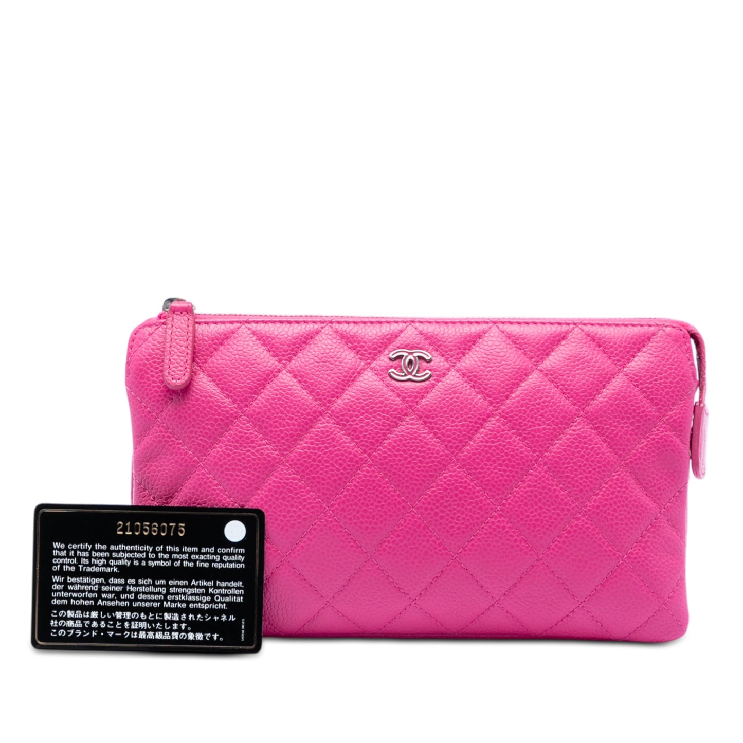 Chanel Quilted Caviar CC Enamel Double Zip Clutch