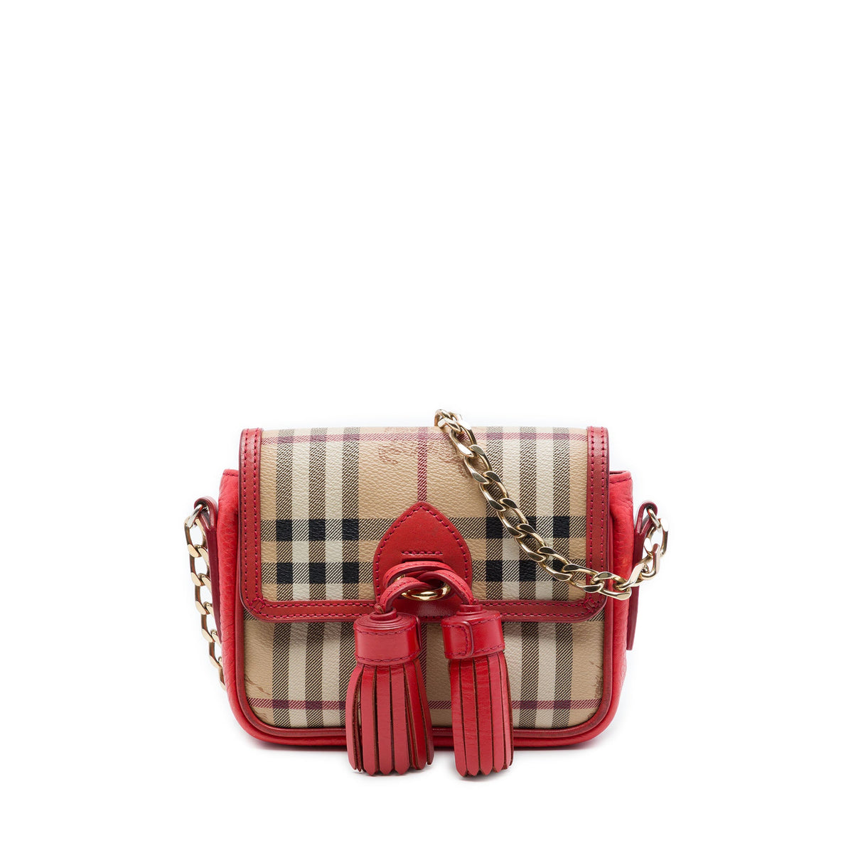 Burberry Mini Haymarket Check Coated Canvas Tassel Crossbody