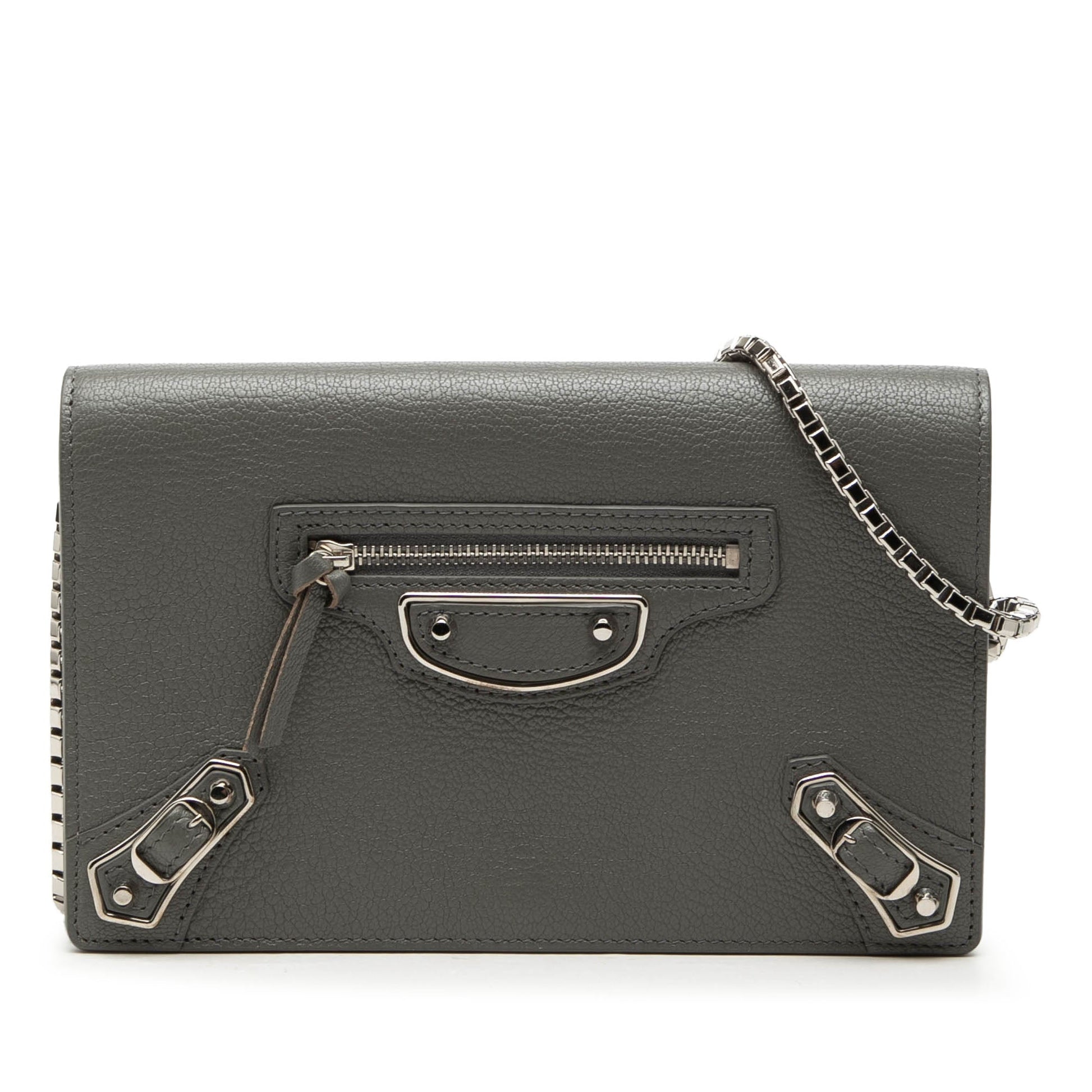 Balenciaga Chevre Motocross Metallic Edge Wallet on Chain
