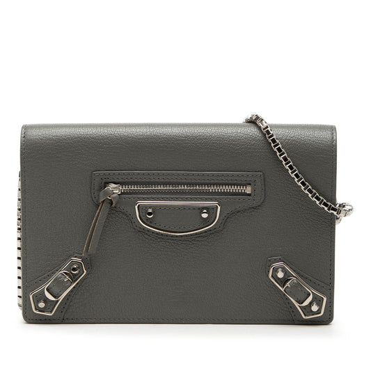 Balenciaga Chevre Motocross Metallic Edge Wallet on Chain
