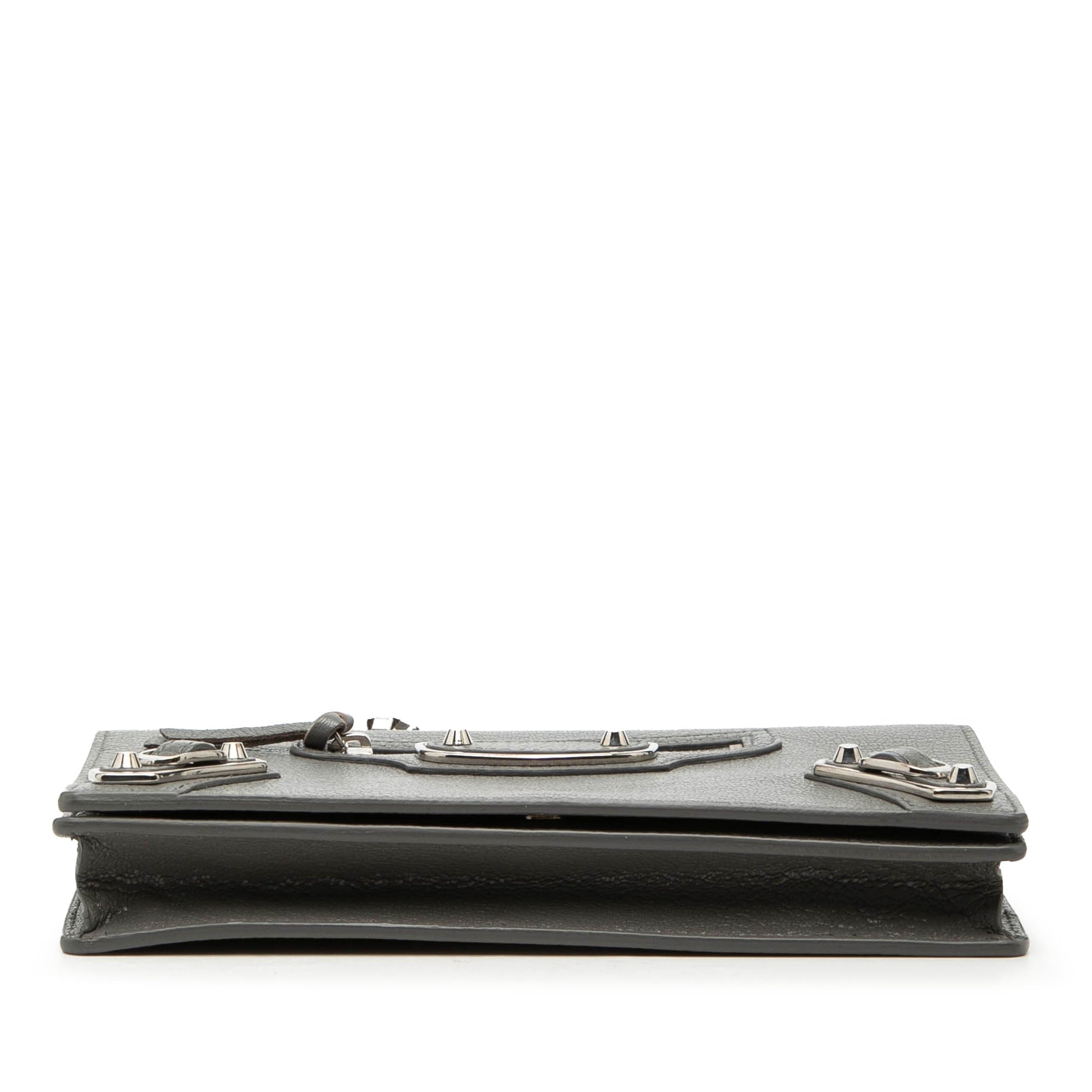 Balenciaga Chevre Motocross Metallic Edge Wallet on Chain