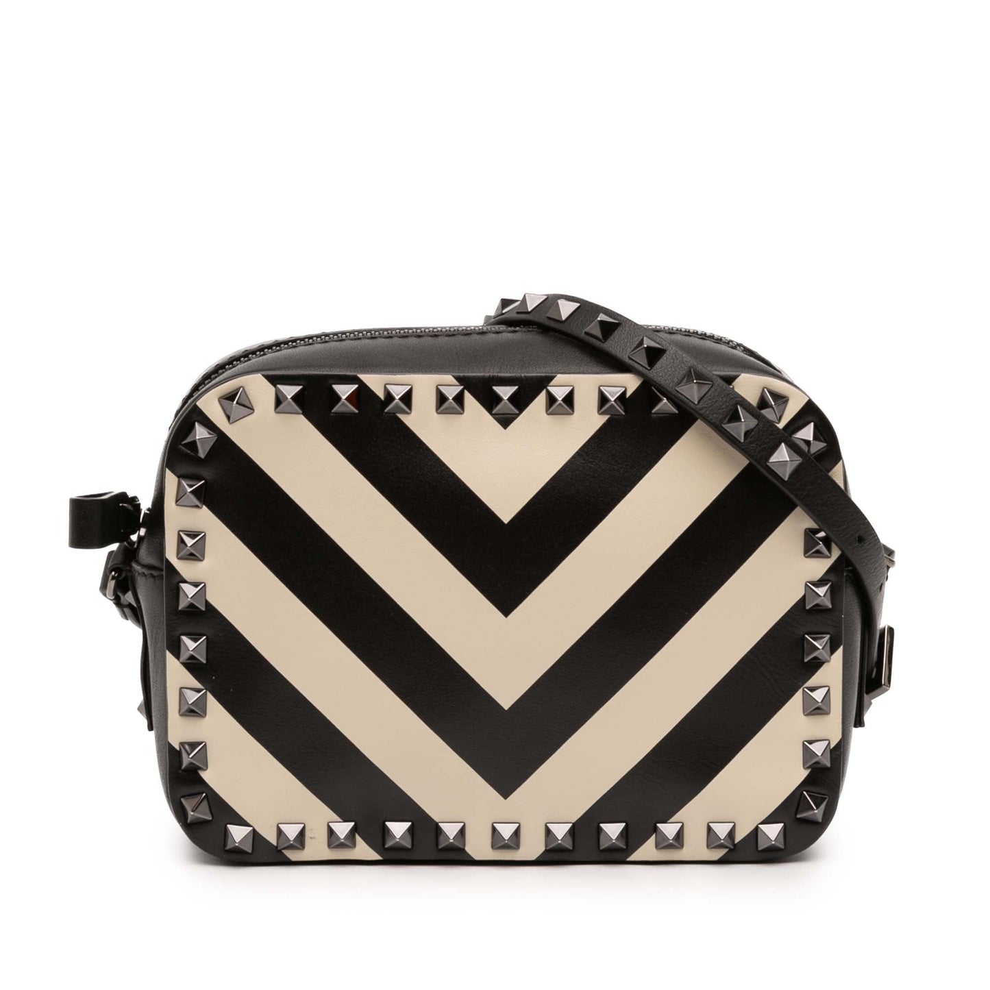 Leather Chevron Print Rockstud Camera Bag
