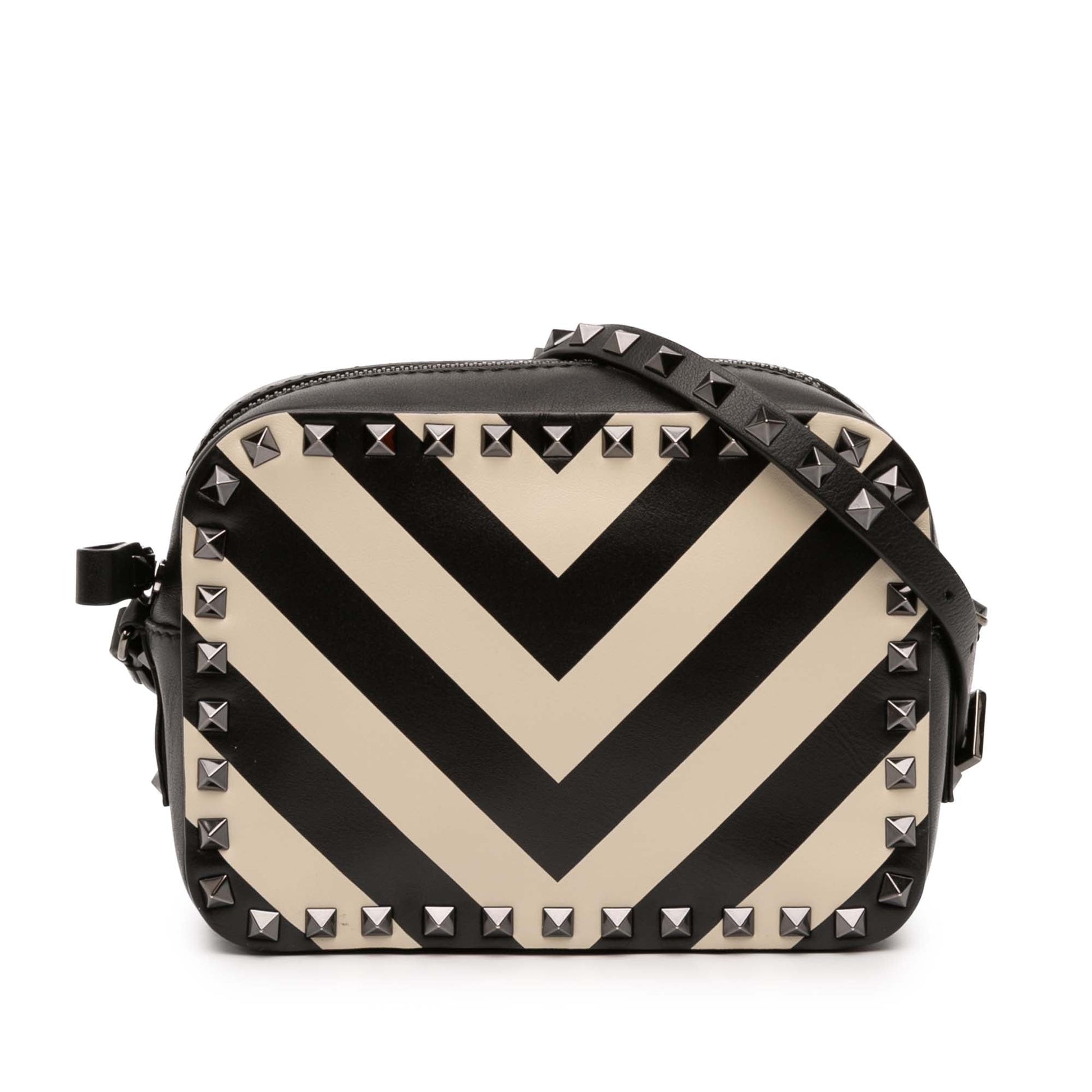 Leather Chevron Print Rockstud Camera Bag