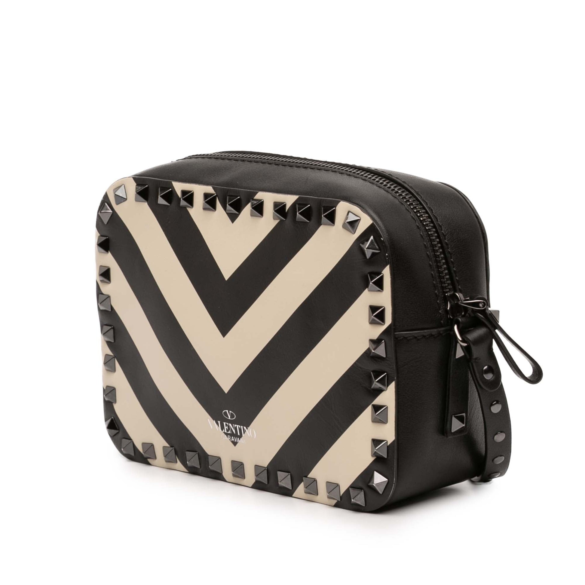 Leather Chevron Print Rockstud Camera Bag