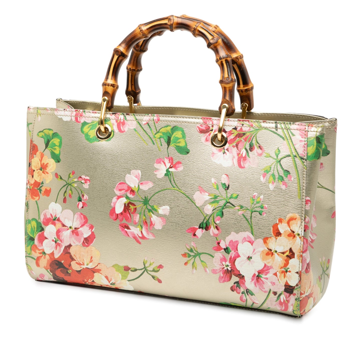 Gucci Medium Calfskin Blooms Bamboo Shopper Satchel