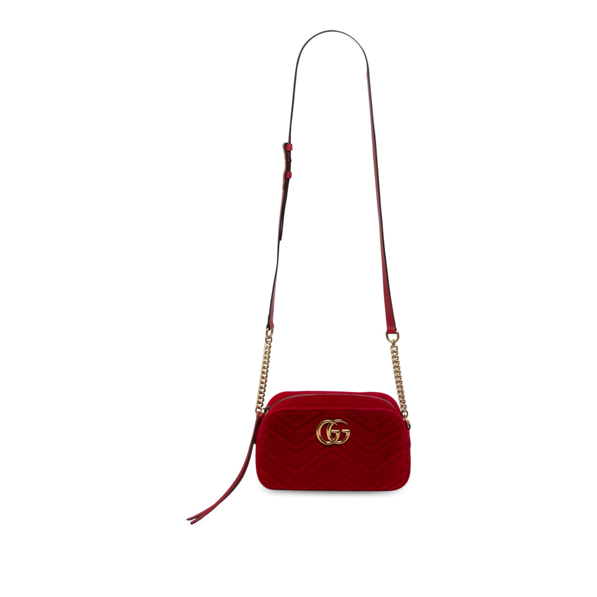 Gucci Small GG Marmont Matelasse Velvet Crossbody — Red