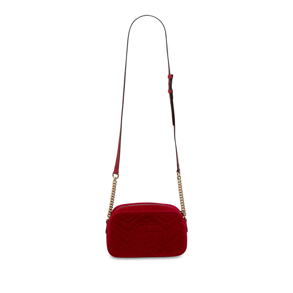 Gucci Small GG Marmont Matelasse Velvet Crossbody — Red