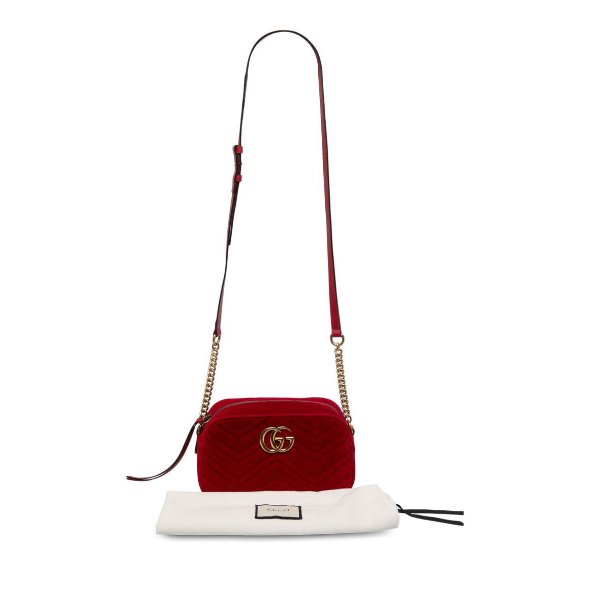 Gucci Small GG Marmont Matelasse Velvet Crossbody — Red