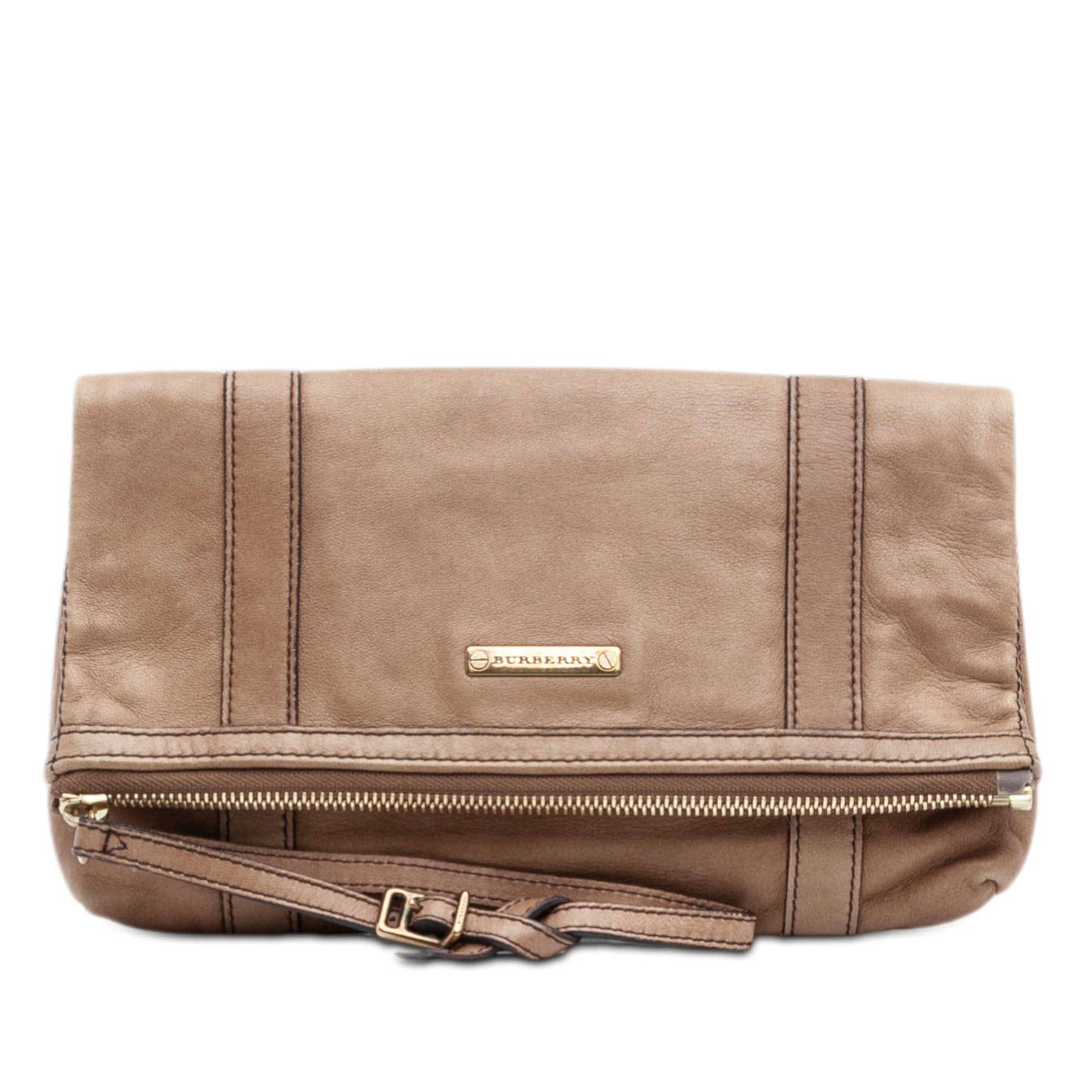 Burberry Leather Fold Over Wristlet Clutch