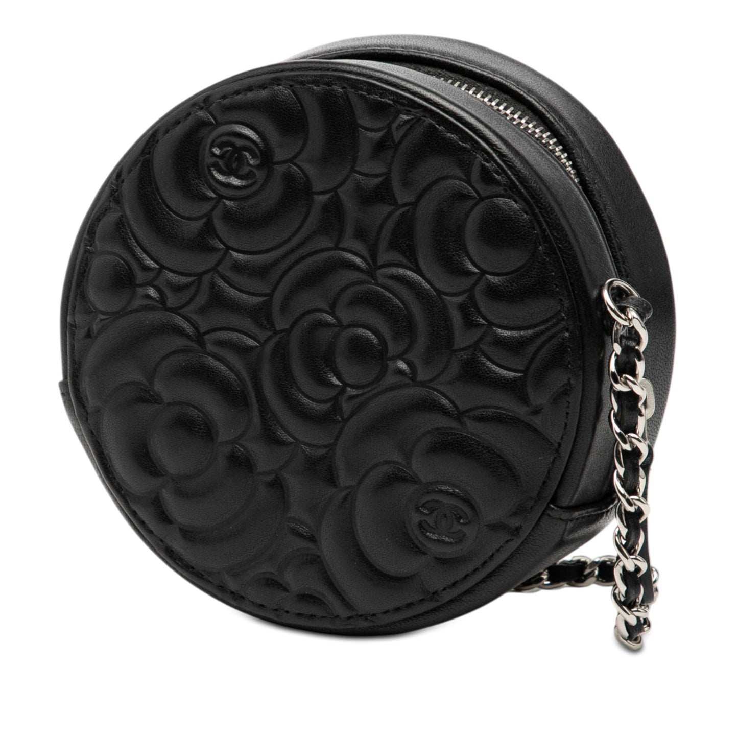 Chanel Goatskin Camellia Round Clutch with Chain