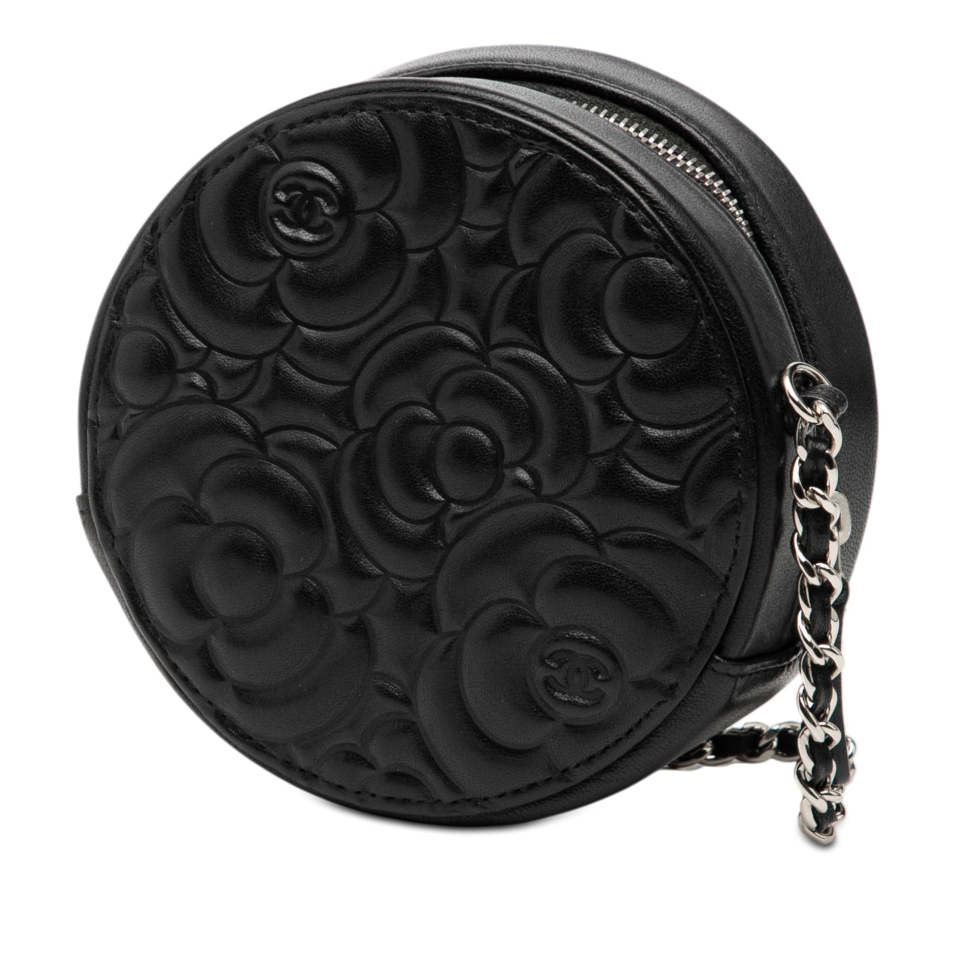 Chanel Goatskin Camellia Round Clutch with Chain