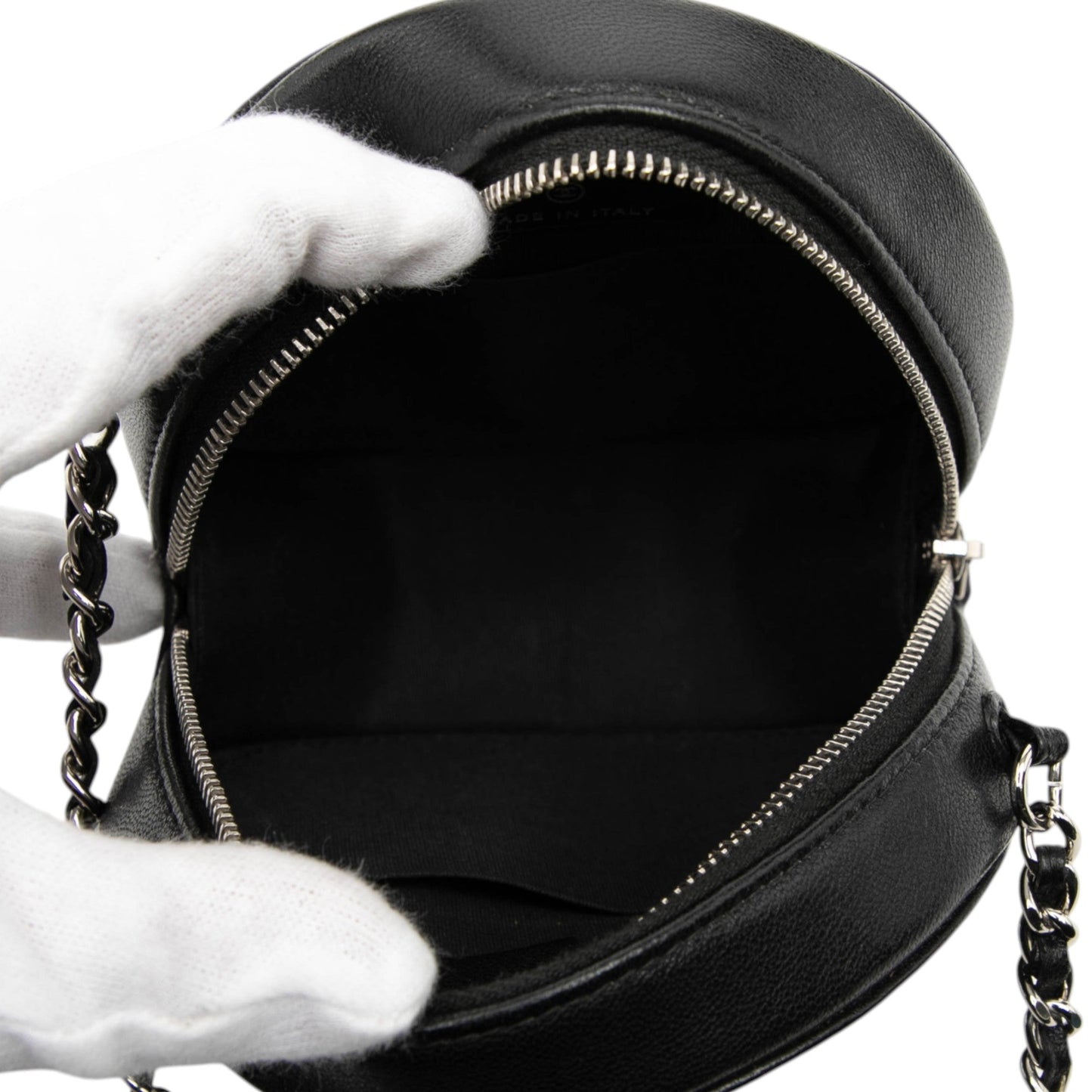 Chanel Goatskin Camellia Round Clutch with Chain