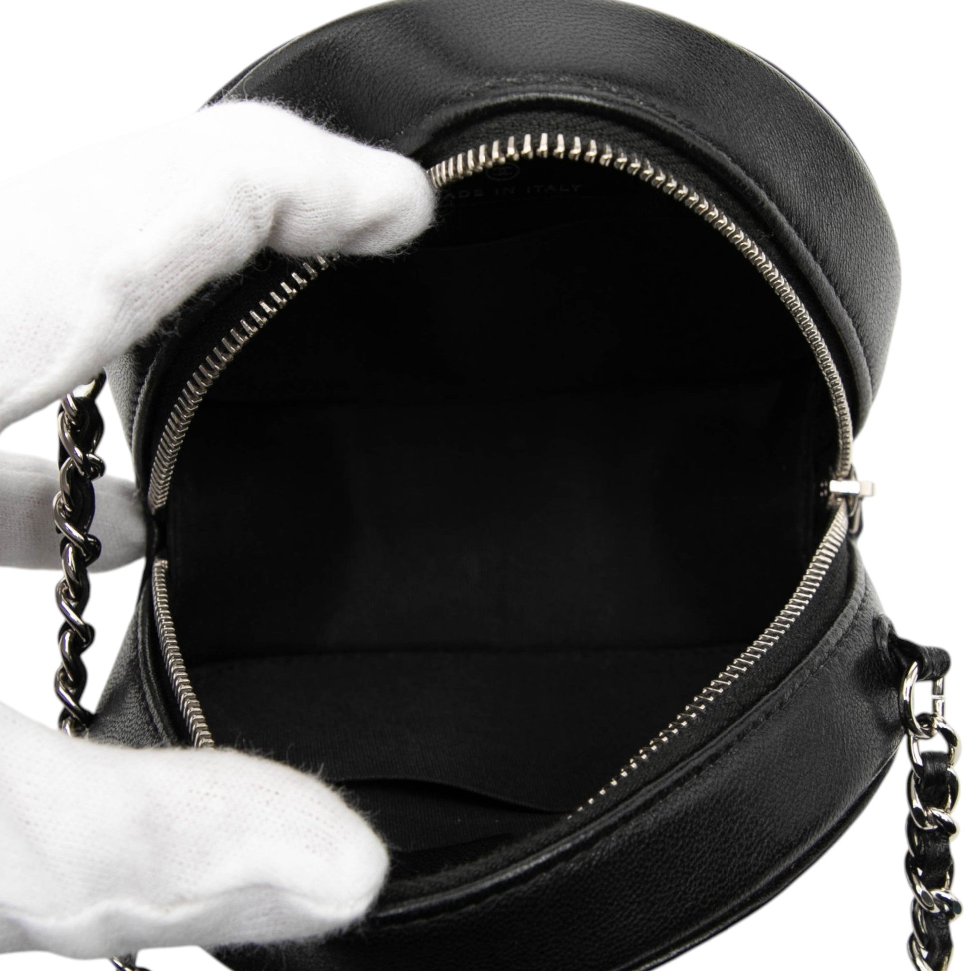 Chanel Goatskin Camellia Round Clutch with Chain