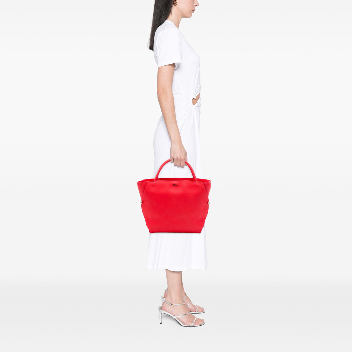 Dior Medium Smooth Calfskin Diorbar Tote — Red