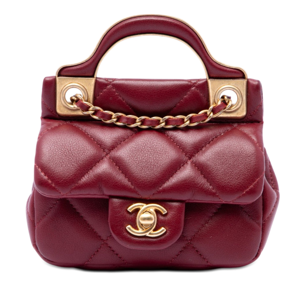 Chanel Quilted Calfskin Lady Card Holder with Chain Top Handle Bag