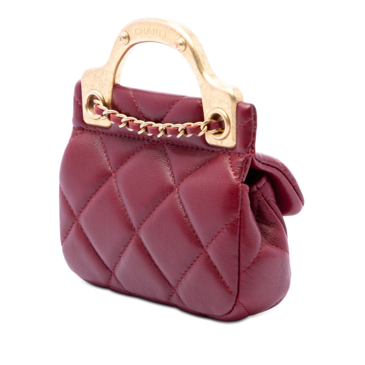 Chanel Quilted Calfskin Lady Card Holder with Chain Top Handle Bag