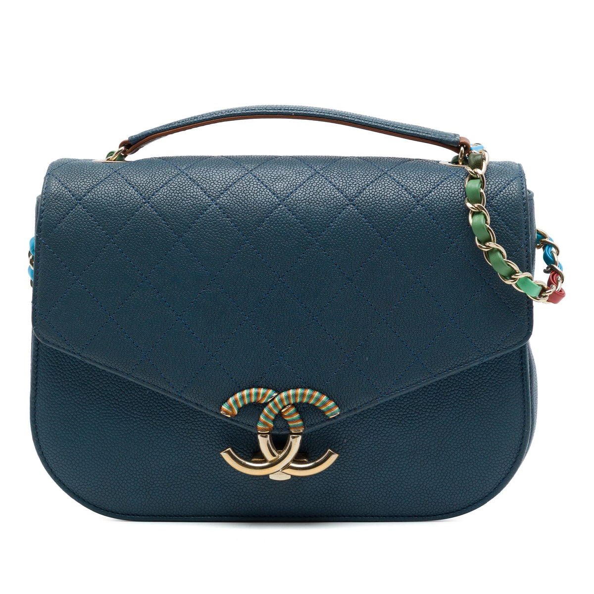Chanel Paris Cuba Medium Quilted Caviar Thread Around Flap — Blue