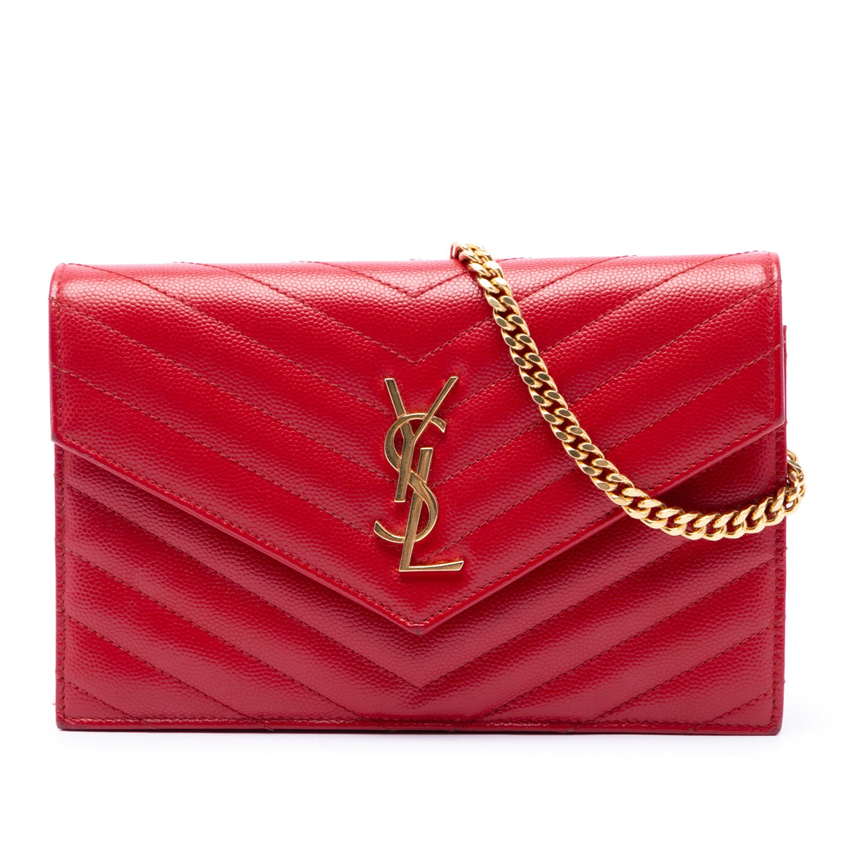 Saint Laurent Grain De Poudre Chevron Monogram Envelope Wallet on Chain