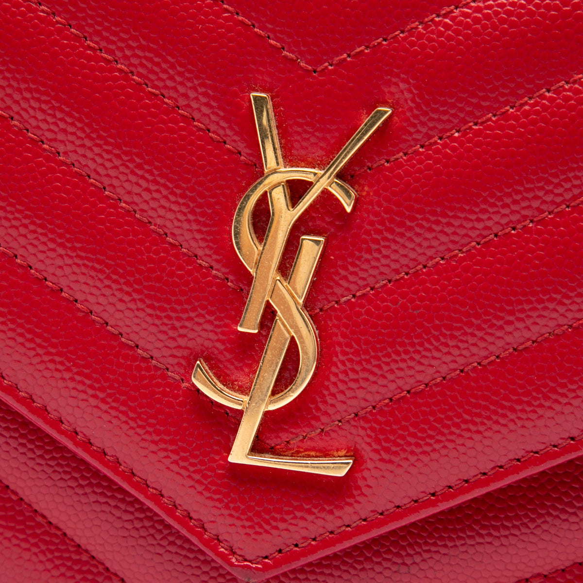 Saint Laurent Grain De Poudre Chevron Monogram Envelope Wallet on Chain