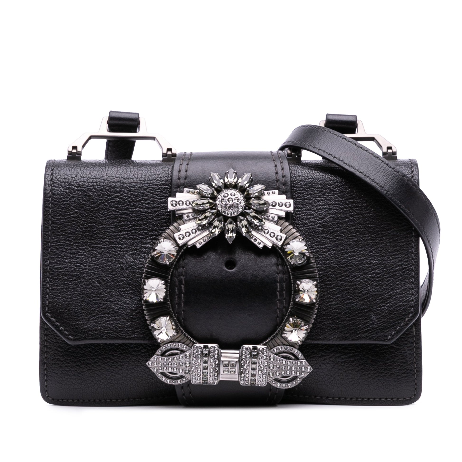 Miu Miu Goatskin Madras Soft Calf Crystal Embellished Crossbody