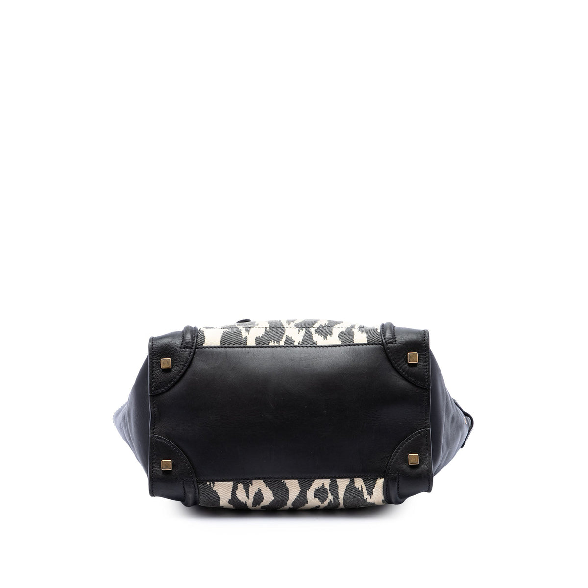 Celine Mini Canvas Leopard Print and Calfskin Luggage Tote — Black
