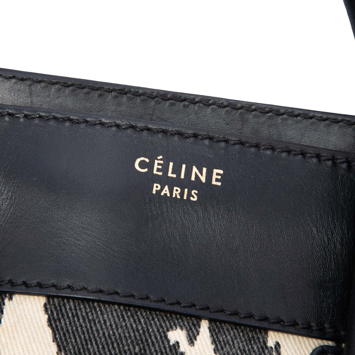 Celine Mini Canvas Leopard Print and Calfskin Luggage Tote — Black