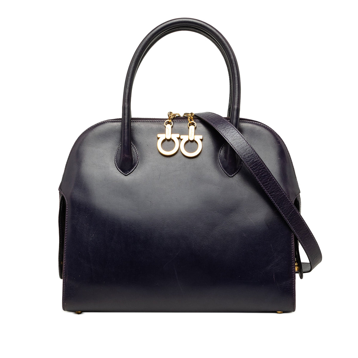 Ferragamo Leather Gancini Dome Satchel — Blue