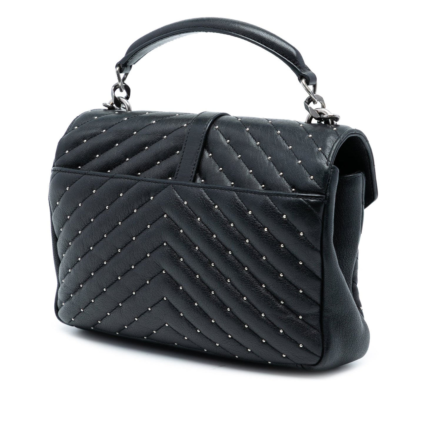 Saint Laurent Medium Quilted Chevron Studded Sheepskin College Satchel