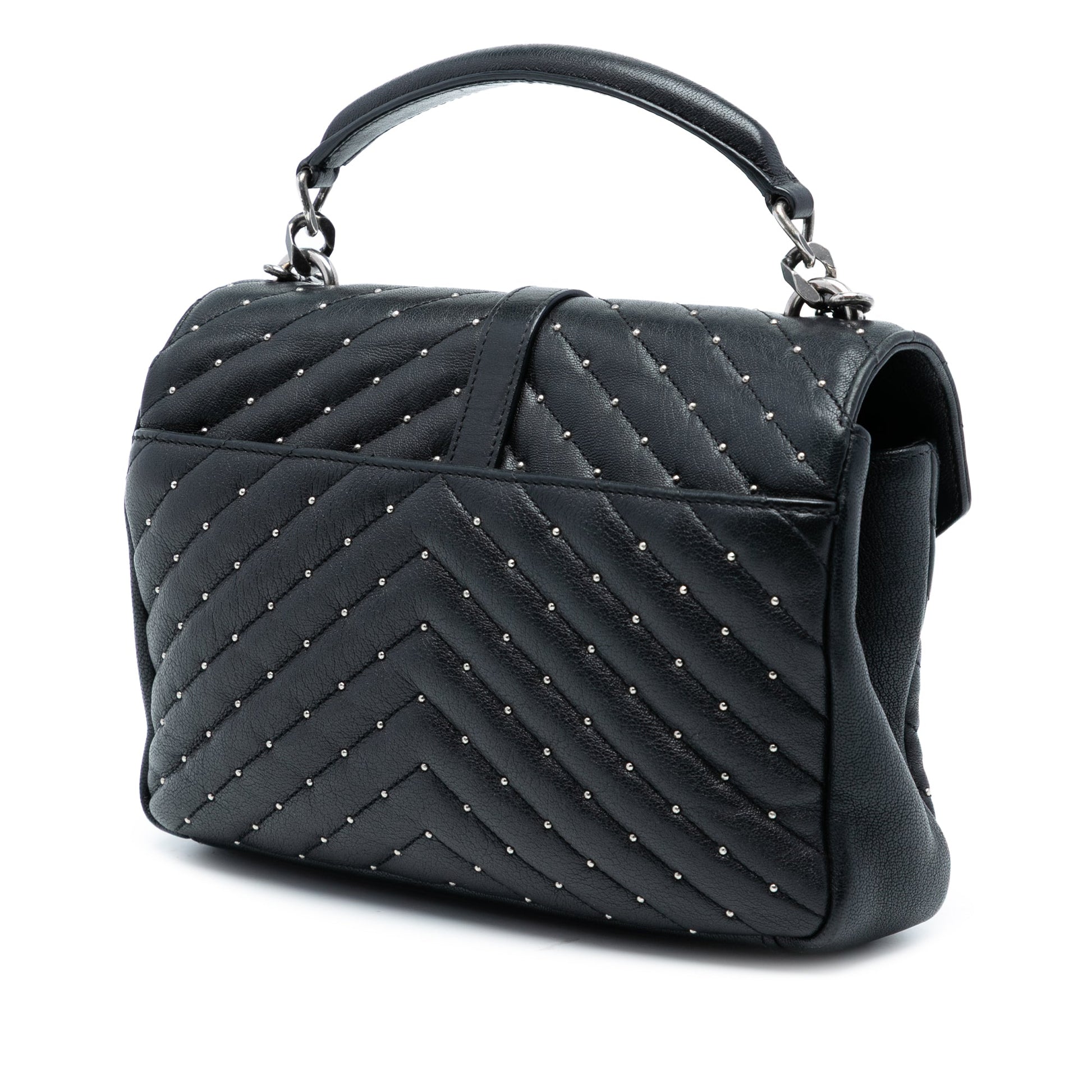 Saint Laurent Medium Quilted Chevron Studded Sheepskin College Satchel