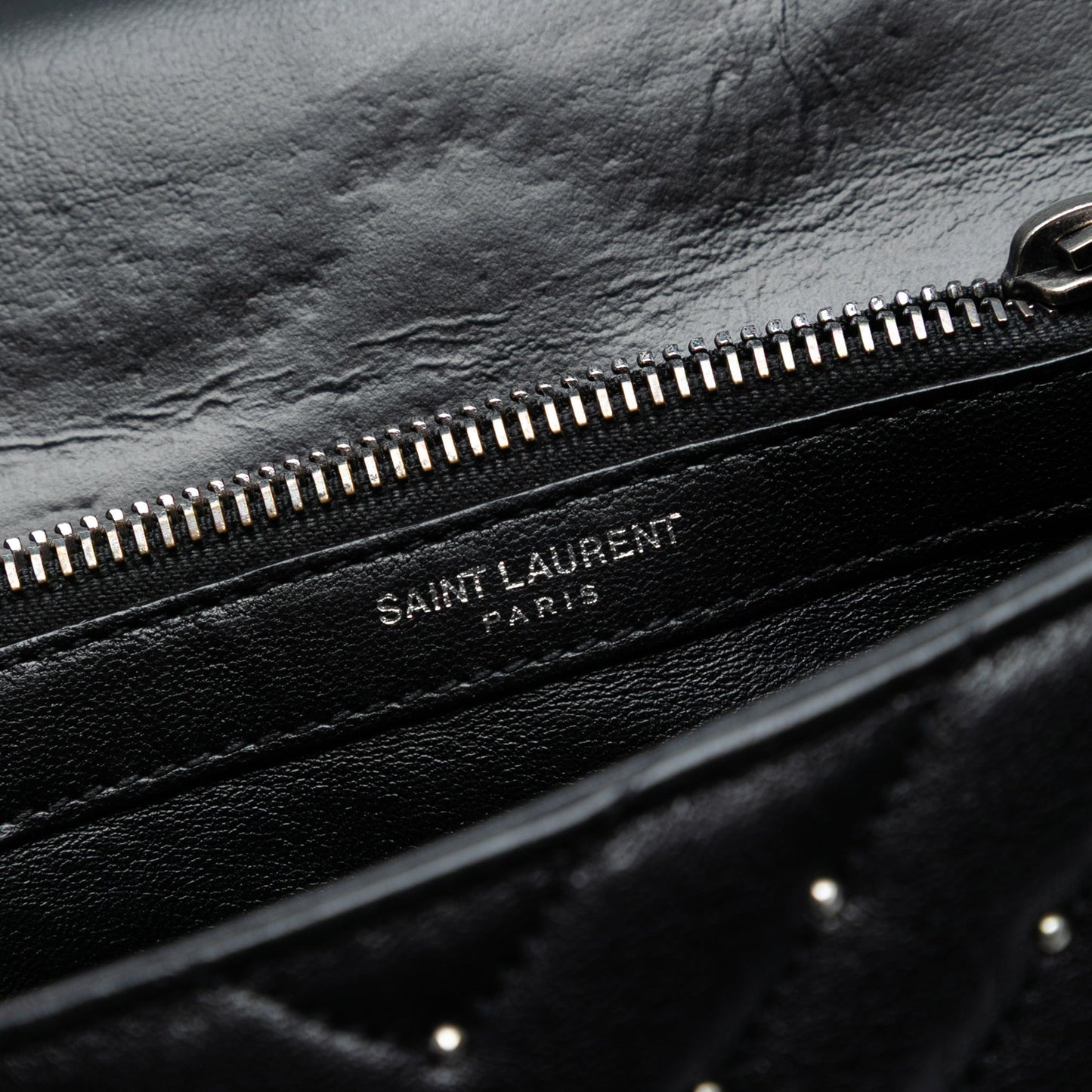 Saint Laurent Medium Quilted Chevron Studded Sheepskin College Satchel