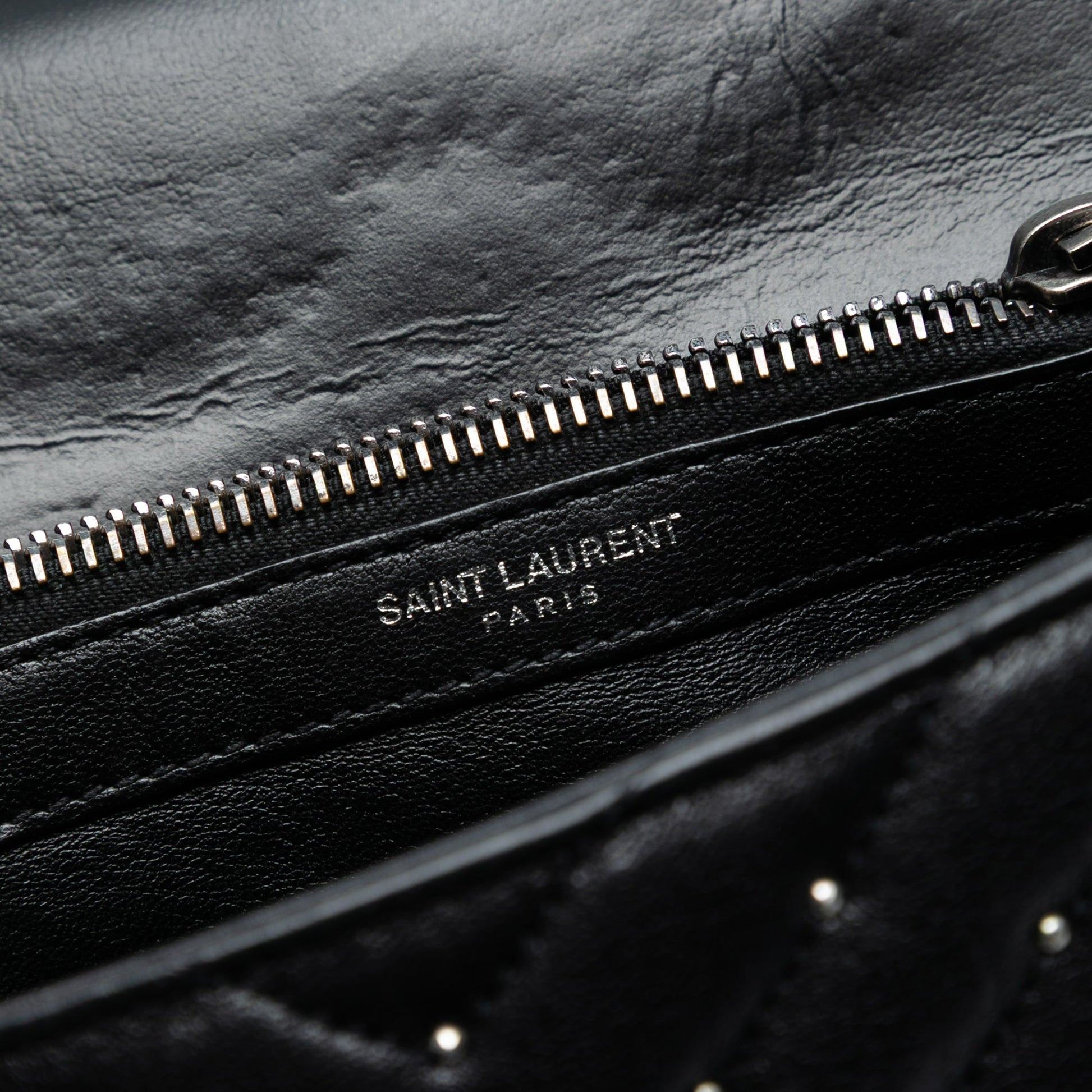 Saint Laurent Medium Quilted Chevron Studded Sheepskin College Satchel