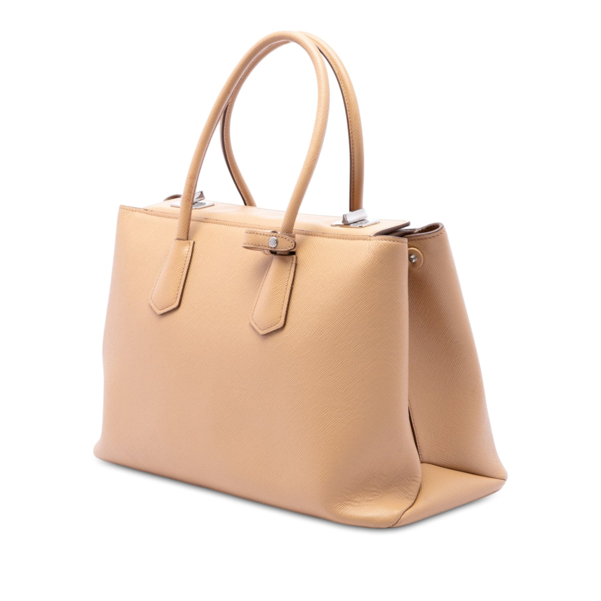 Prada Saffiano Cuir Turnlock Twin Satchel — Beige