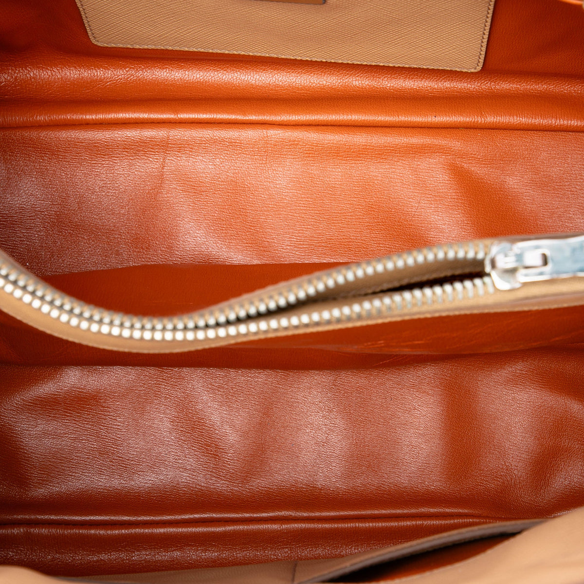 Prada Saffiano Cuir Turnlock Twin Satchel — Beige