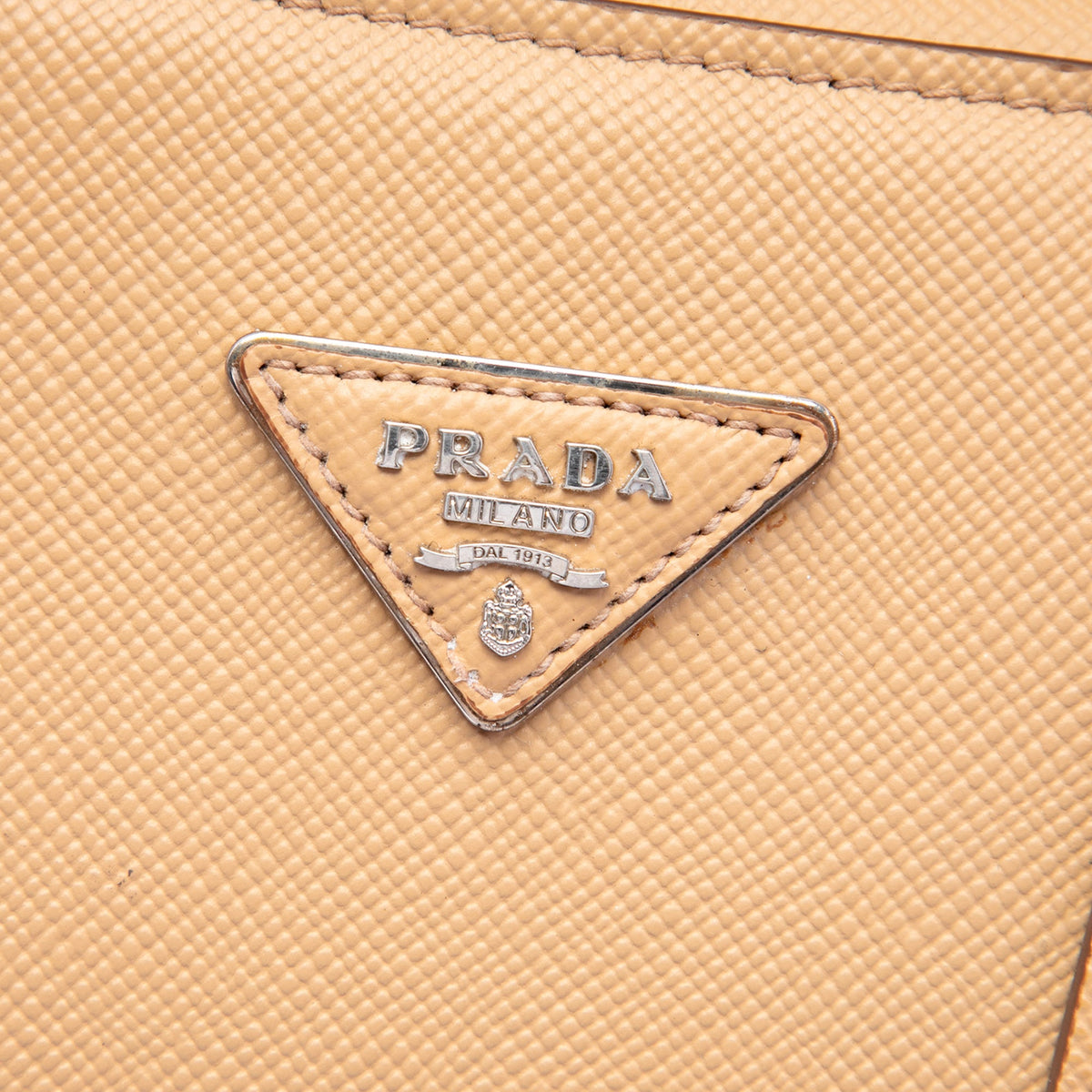 Prada Saffiano Cuir Turnlock Twin Satchel — Beige