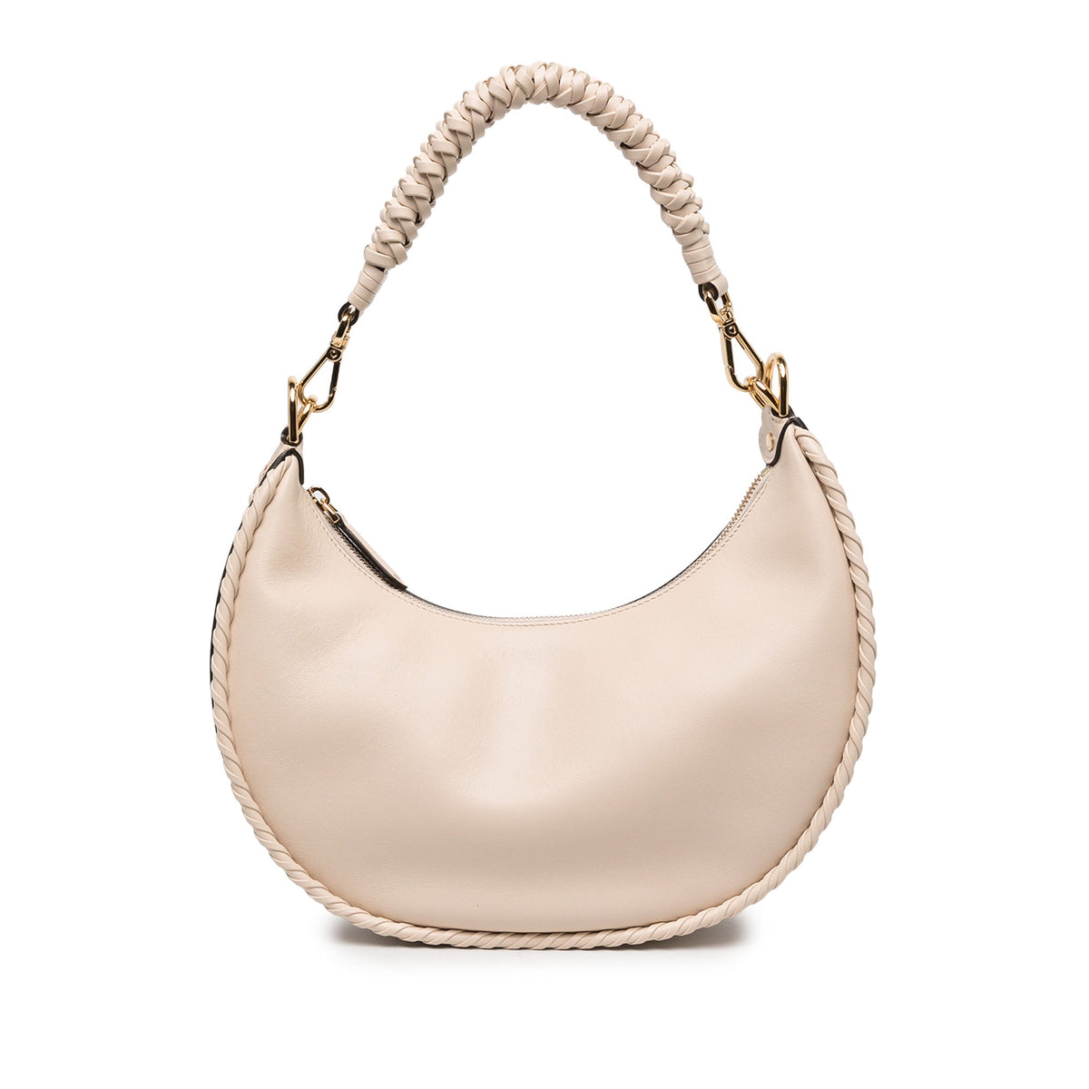 Fendi Small Leather Braided Fendigraphy Hobo — White