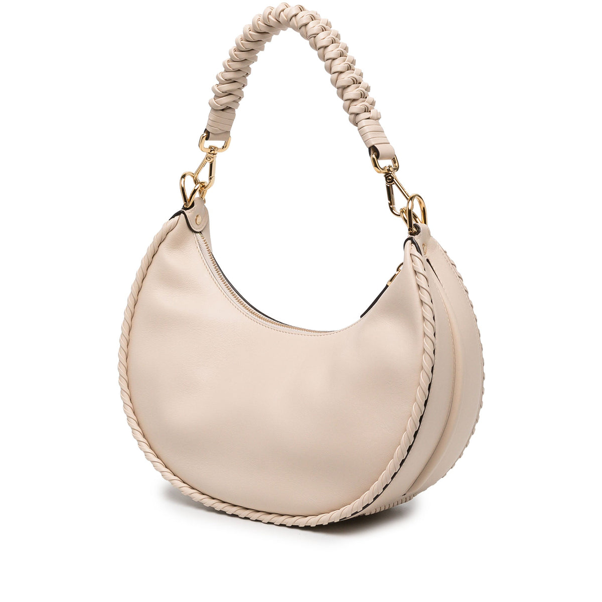 Fendi Small Leather Braided Fendigraphy Hobo — White