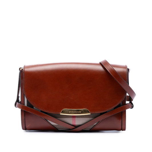 Burberry Leather and House Check Canvas Bridle Abbott Crossbody