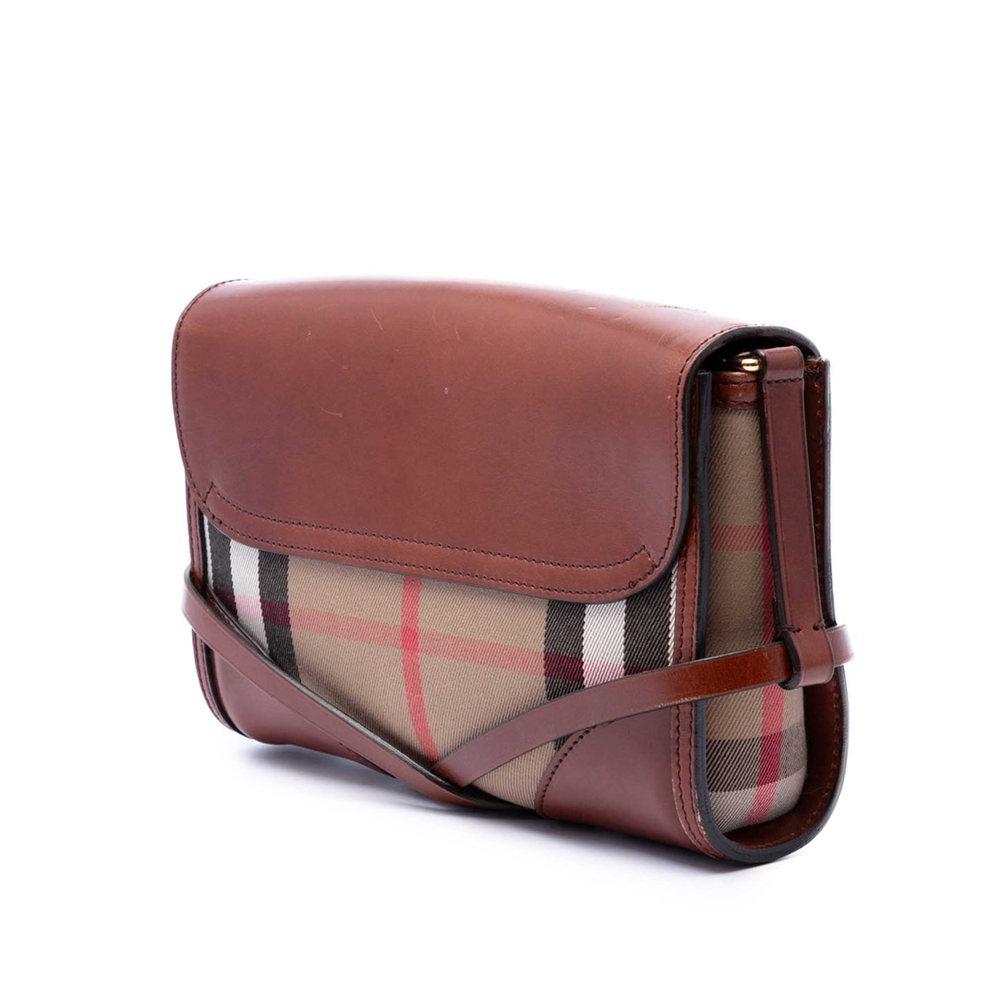 Burberry Leather and House Check Canvas Bridle Abbott Crossbody