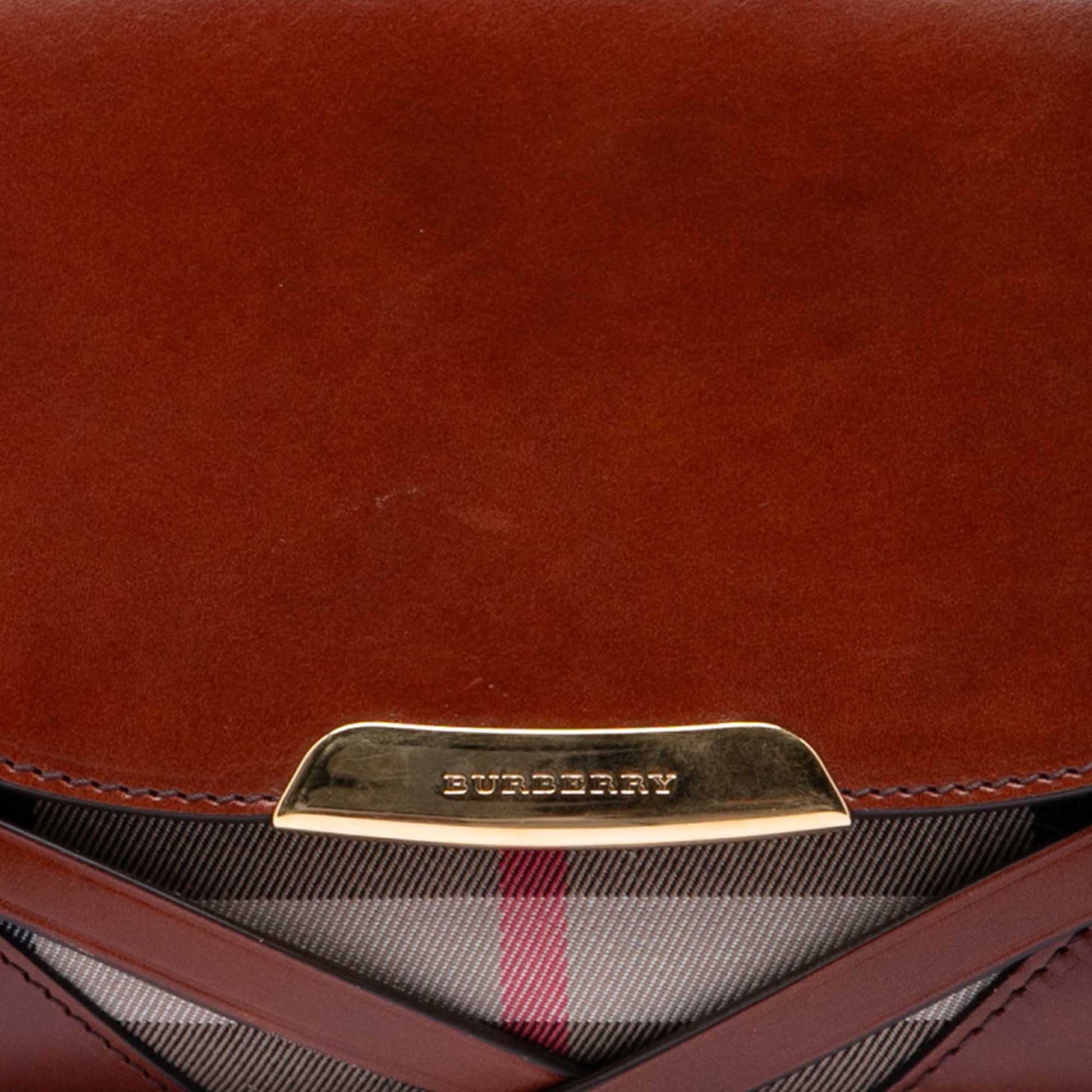Burberry Leather and House Check Canvas Bridle Abbott Crossbody