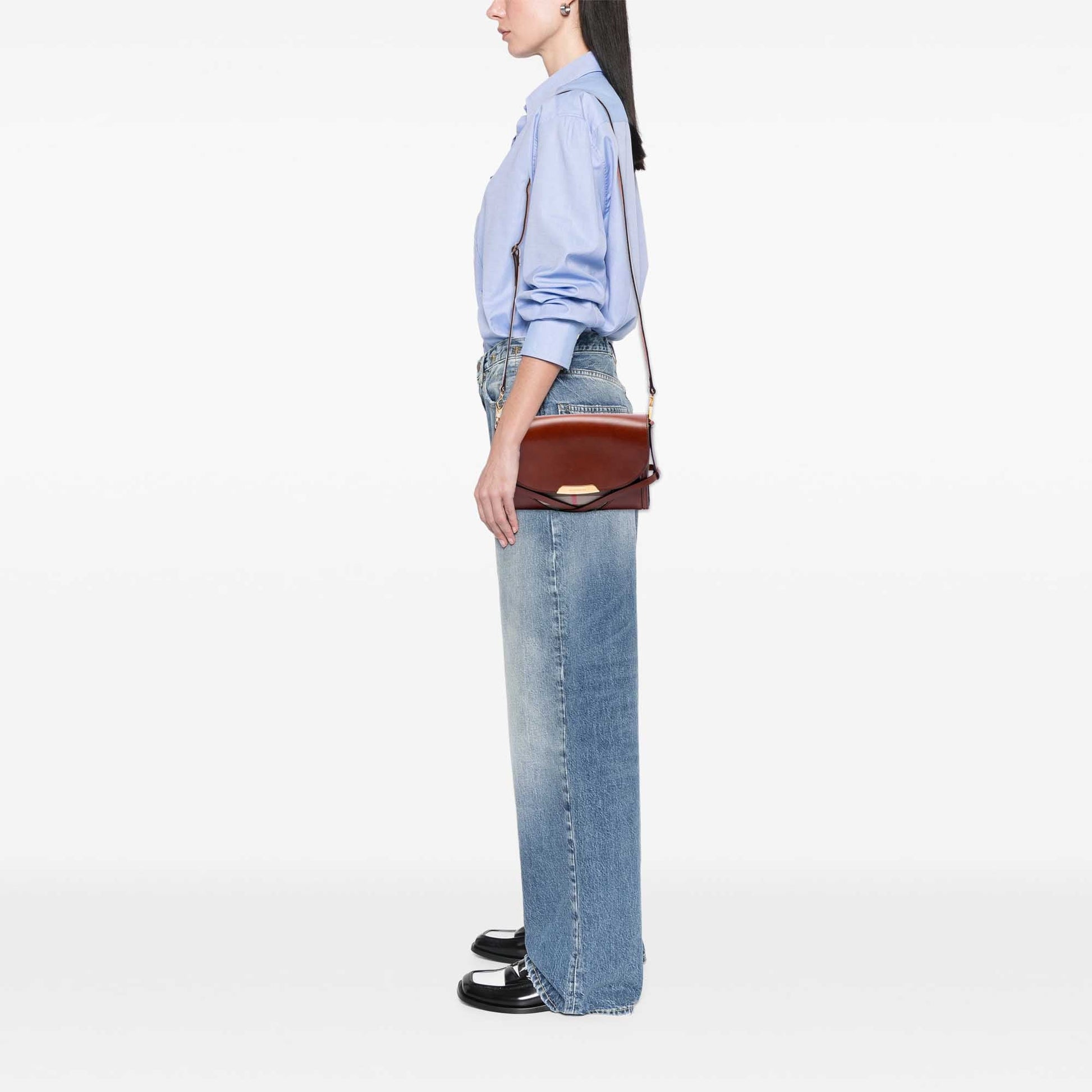 Burberry Leather and House Check Canvas Bridle Abbott Crossbody