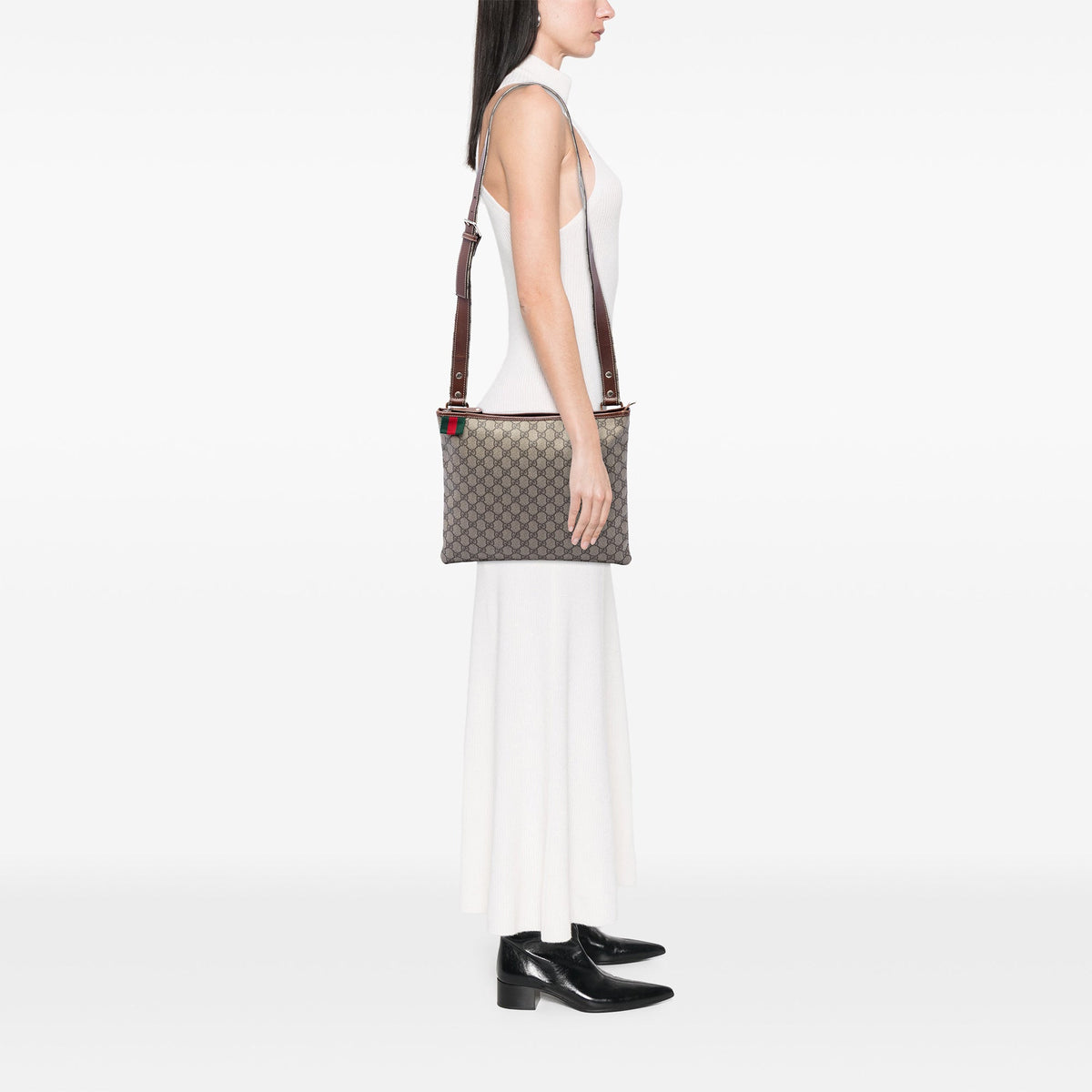 Gucci GG Supreme Web Crossbody — Beige