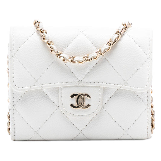 Chanel CC Quilted Caviar Flap Card Holder with Chain