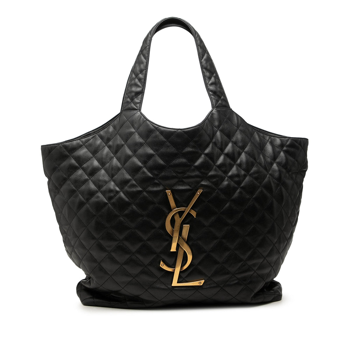Saint Laurent Maxi Quilted Lambskin Icare Shopping Tote — Black