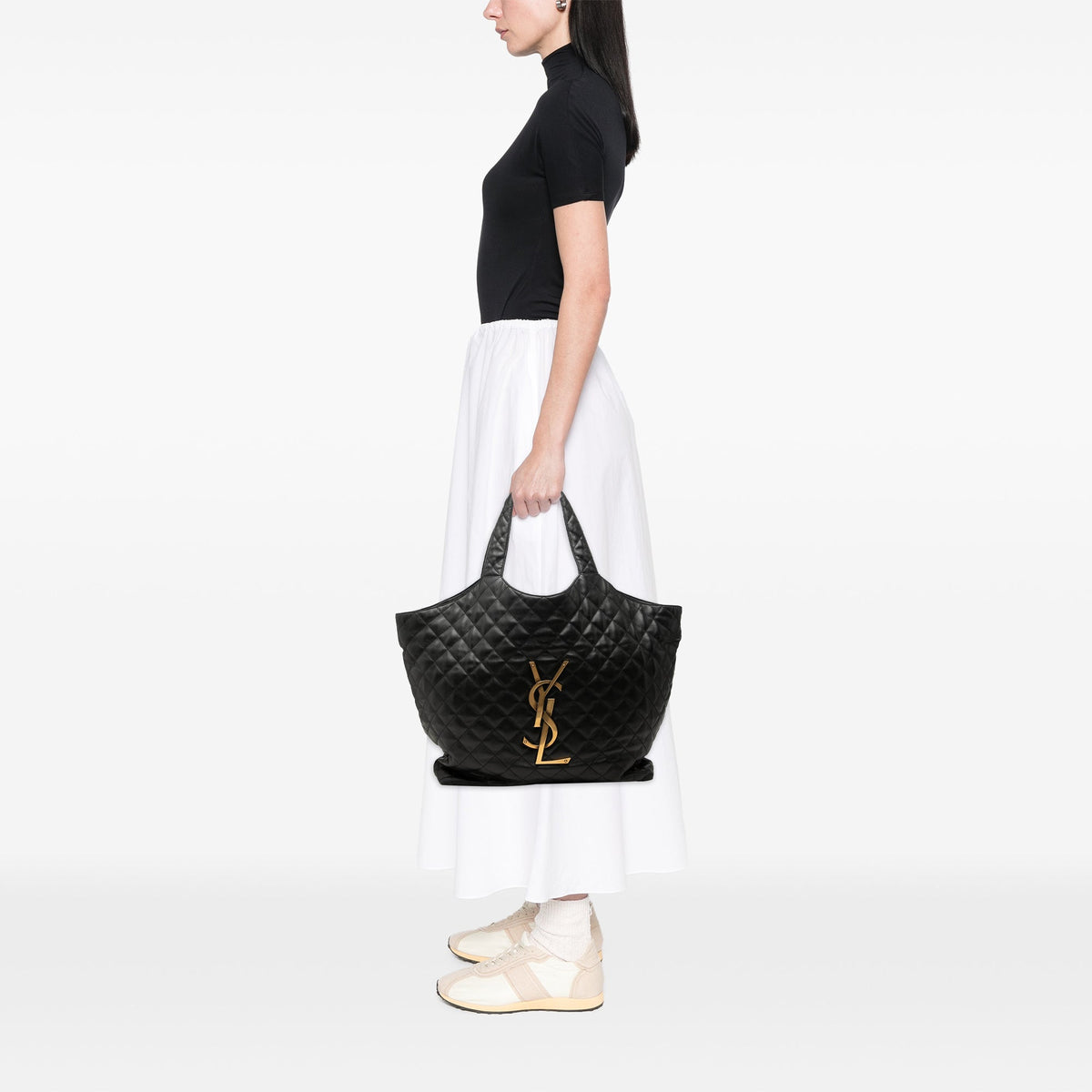 Saint Laurent Maxi Quilted Lambskin Icare Shopping Tote — Black